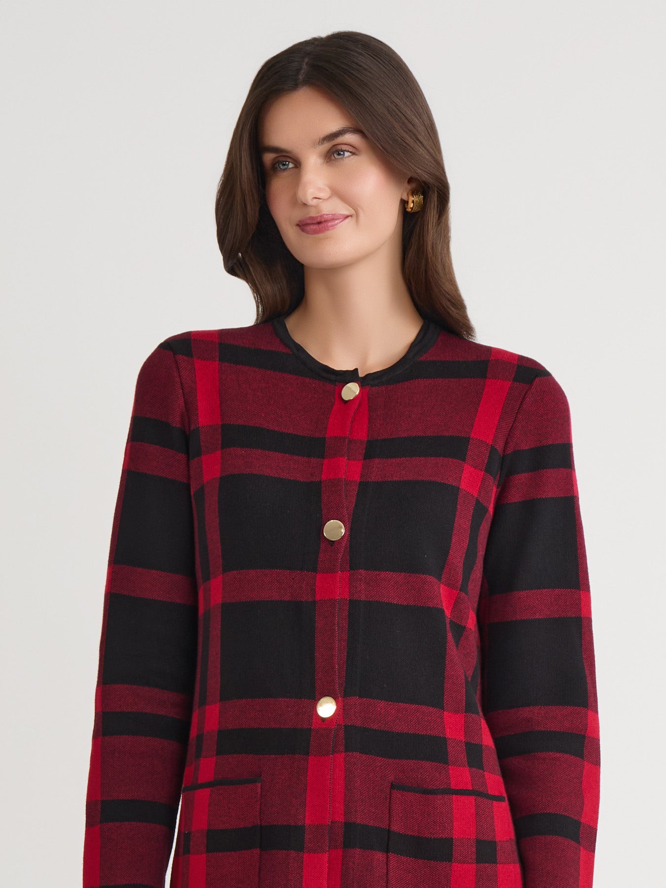 Fur Collared Coatigan in Fire Red/Black | Kasper