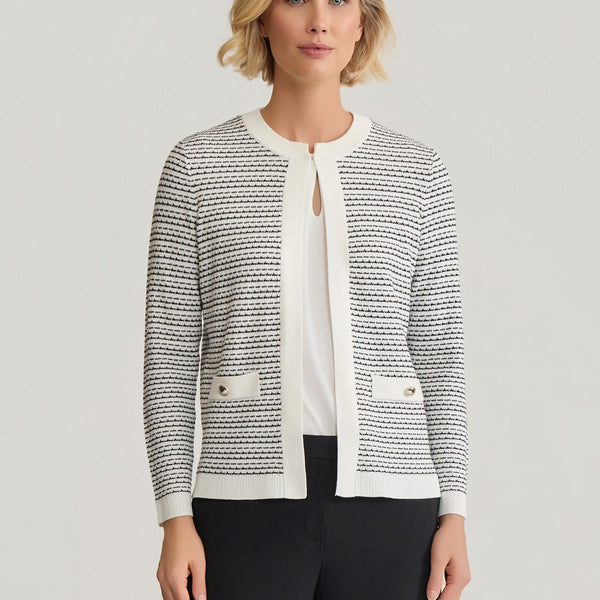 Multi-Stitch Kissing Front Cardigan in Vanilla Ice/Black | Kasper