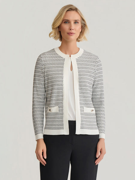 Multi-Stitch Kissing Front Cardigan in Vanilla Ice/Black | Kasper