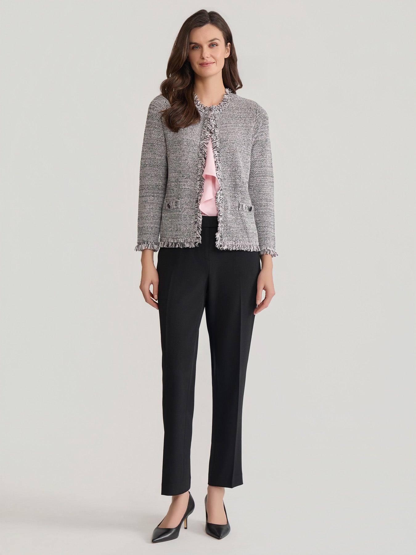 Multi-Stitch Cardigan in Tutu Pink Tweed Multi | Kasper