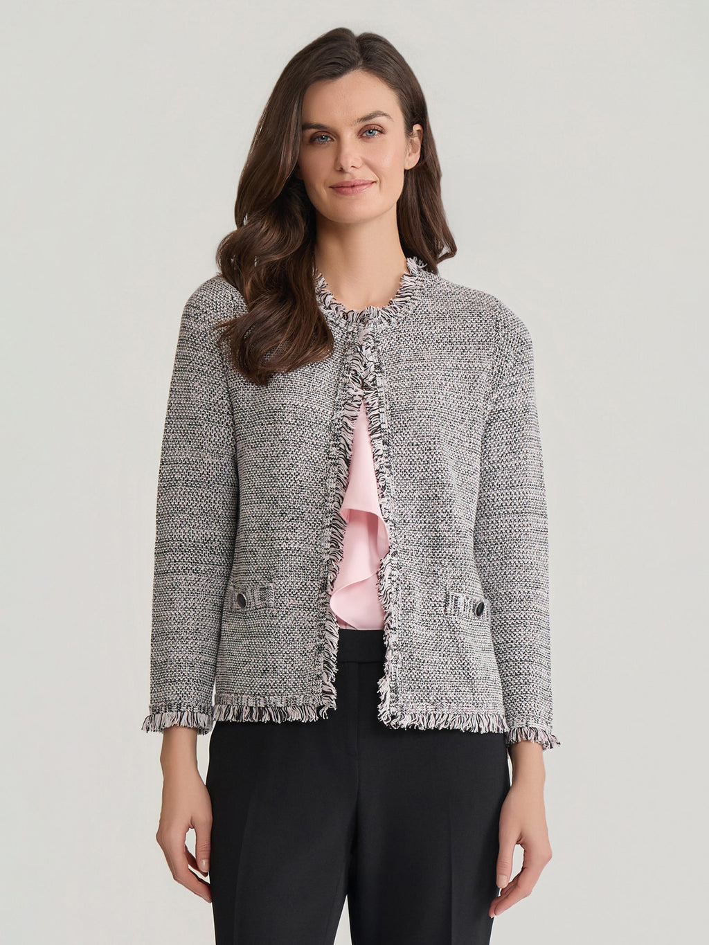 Multi-Stitch Cardigan in Tutu Pink Tweed Multi | Kasper
