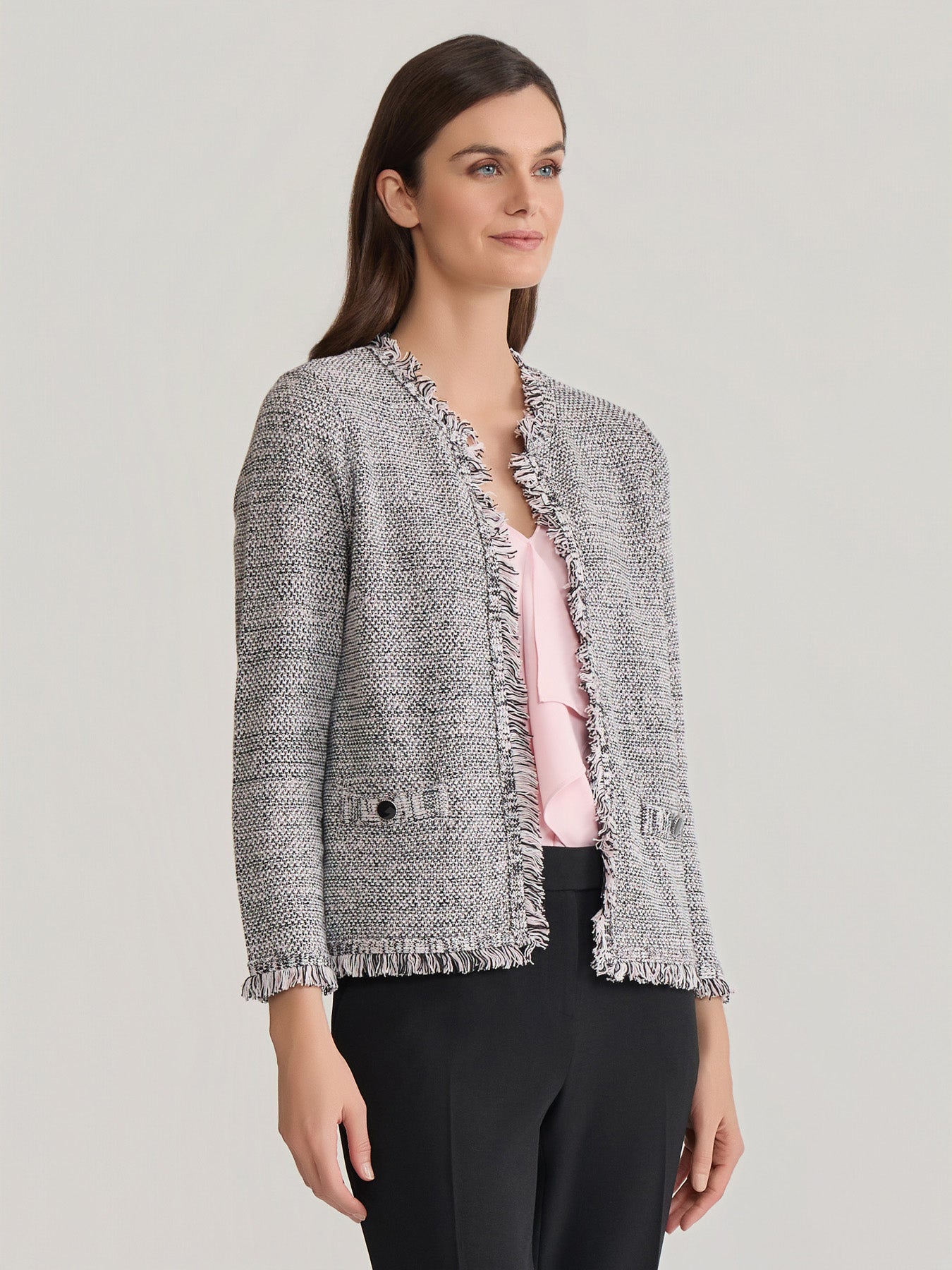 Multi-Stitch Cardigan in Tutu Pink Tweed Multi | Kasper