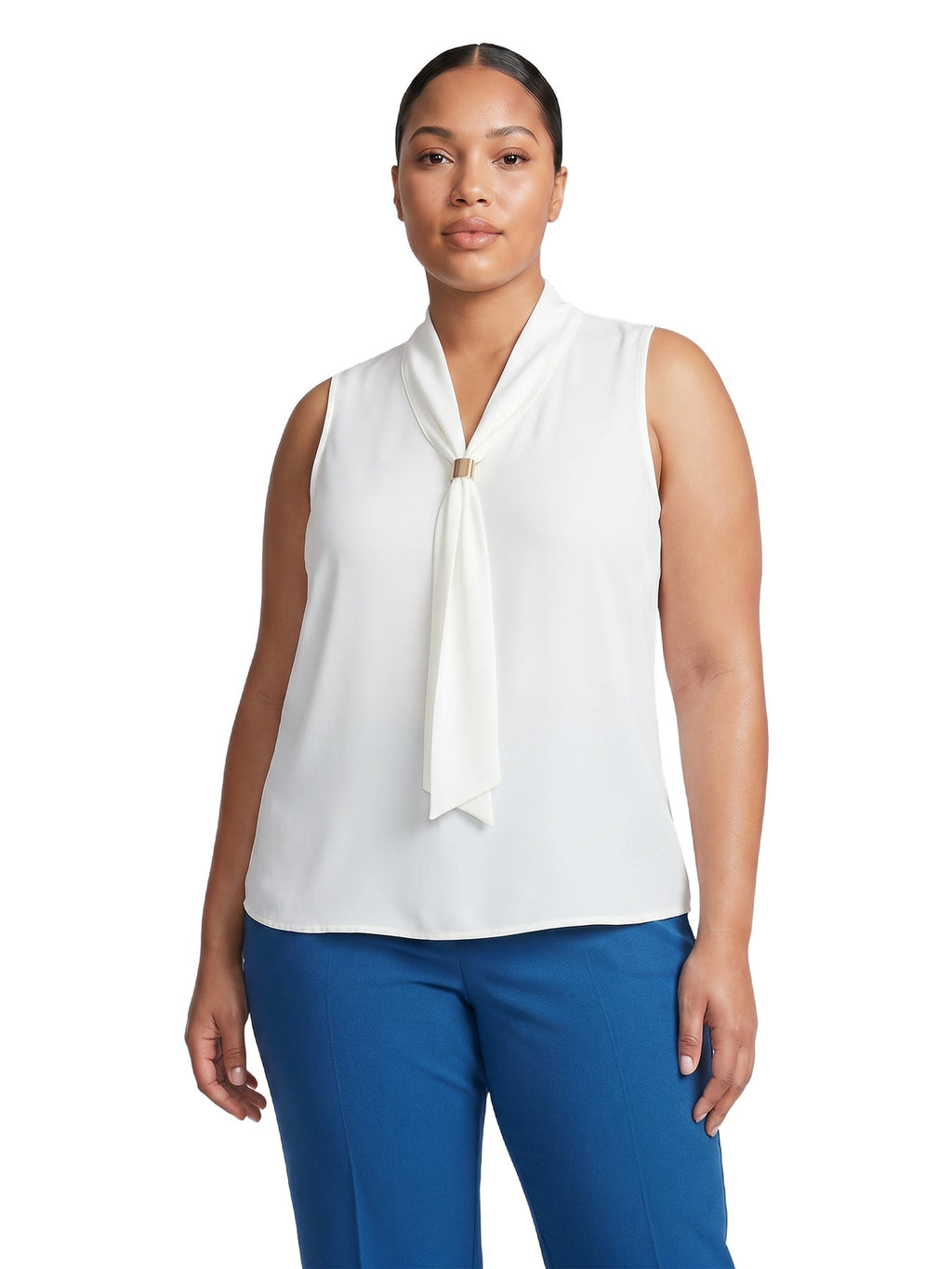 Plus Neck Tie Sleeveless Top