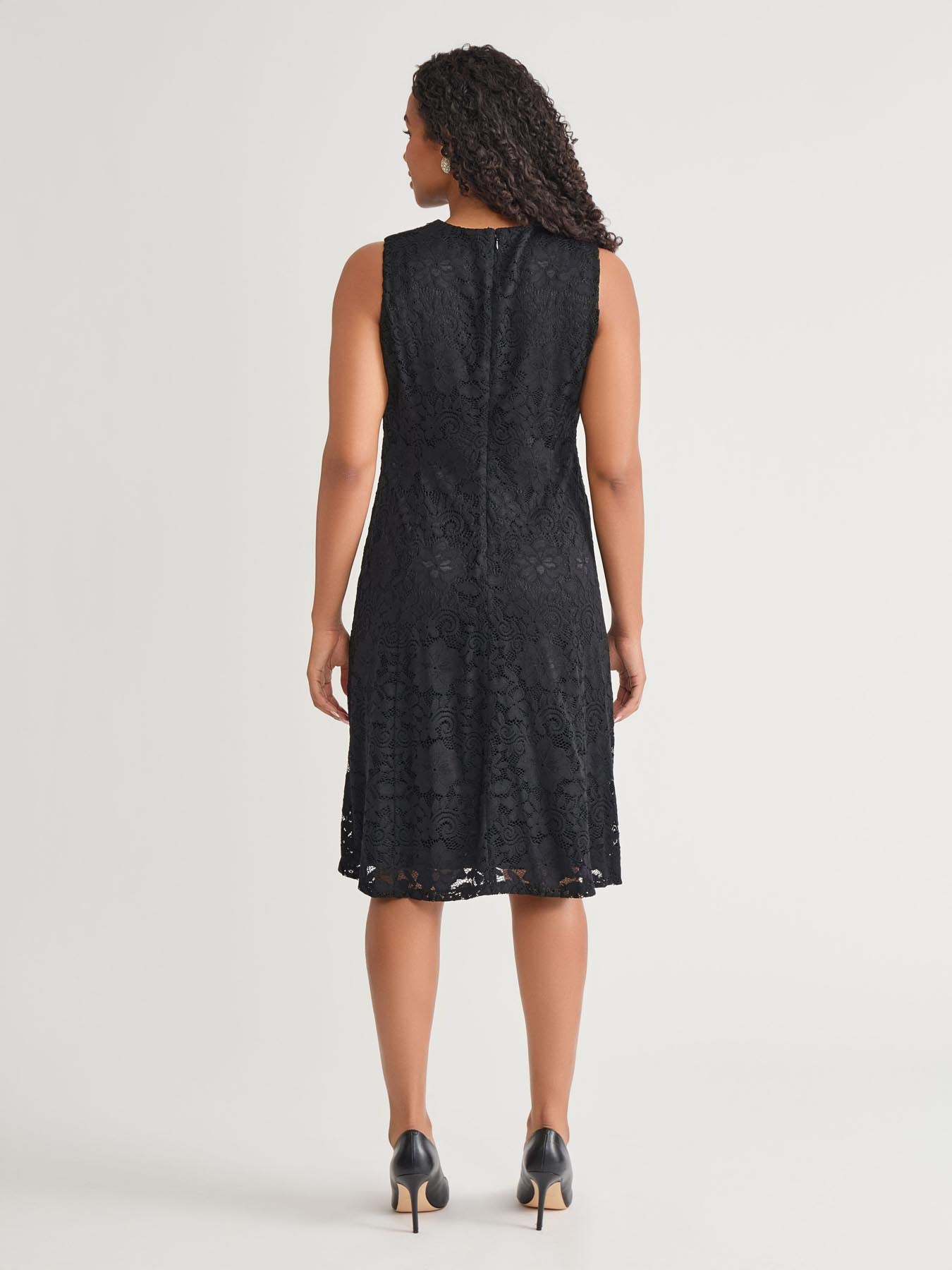 V-Neck Fit-and-Flare Dress, Black in Black | Kasper V-Neck Fit-and-Flare Dress, Black in Black | Kasper