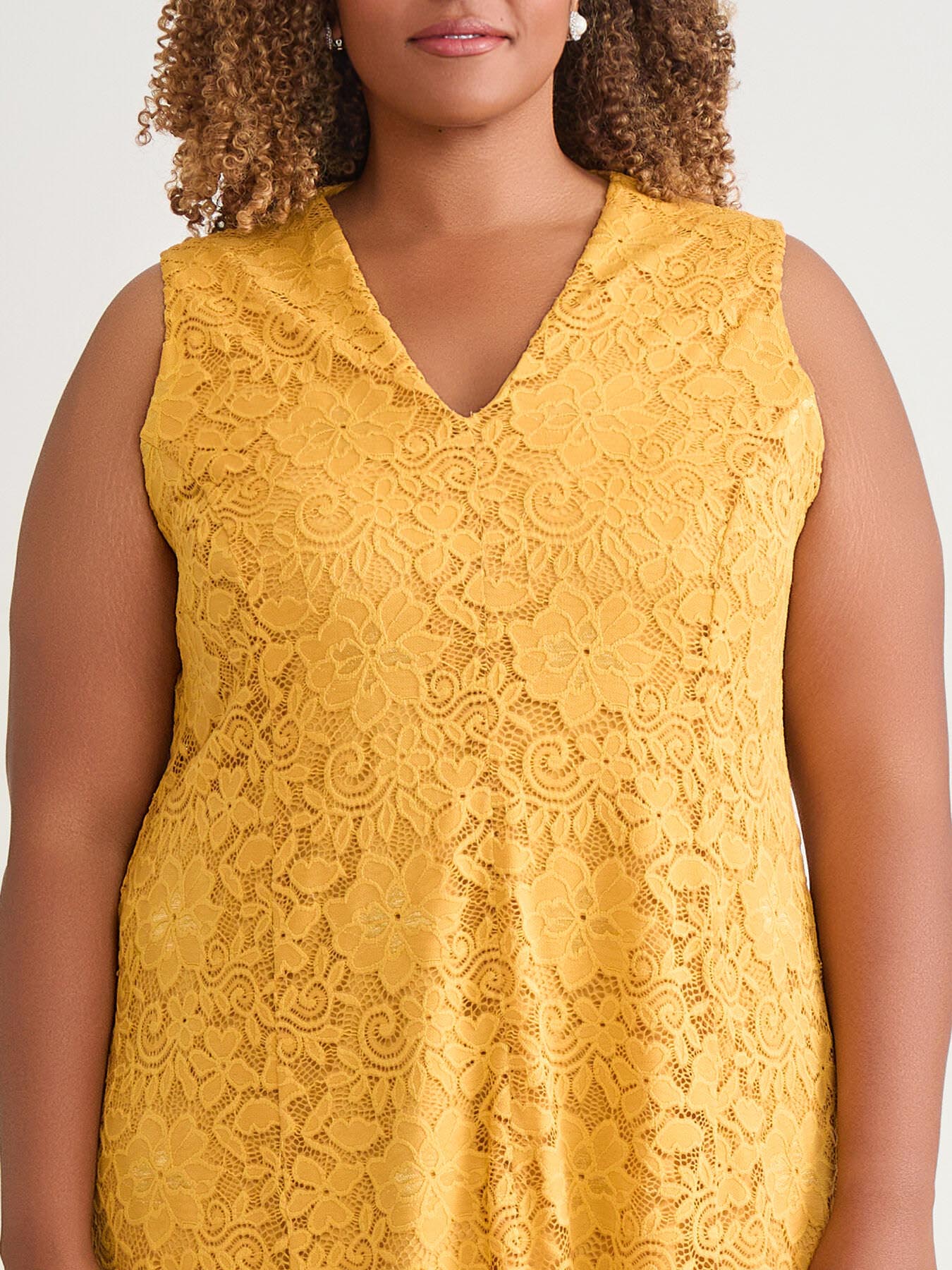 V-Neck Fit-and-Flare Dress, Gold Signature in Gold Signature