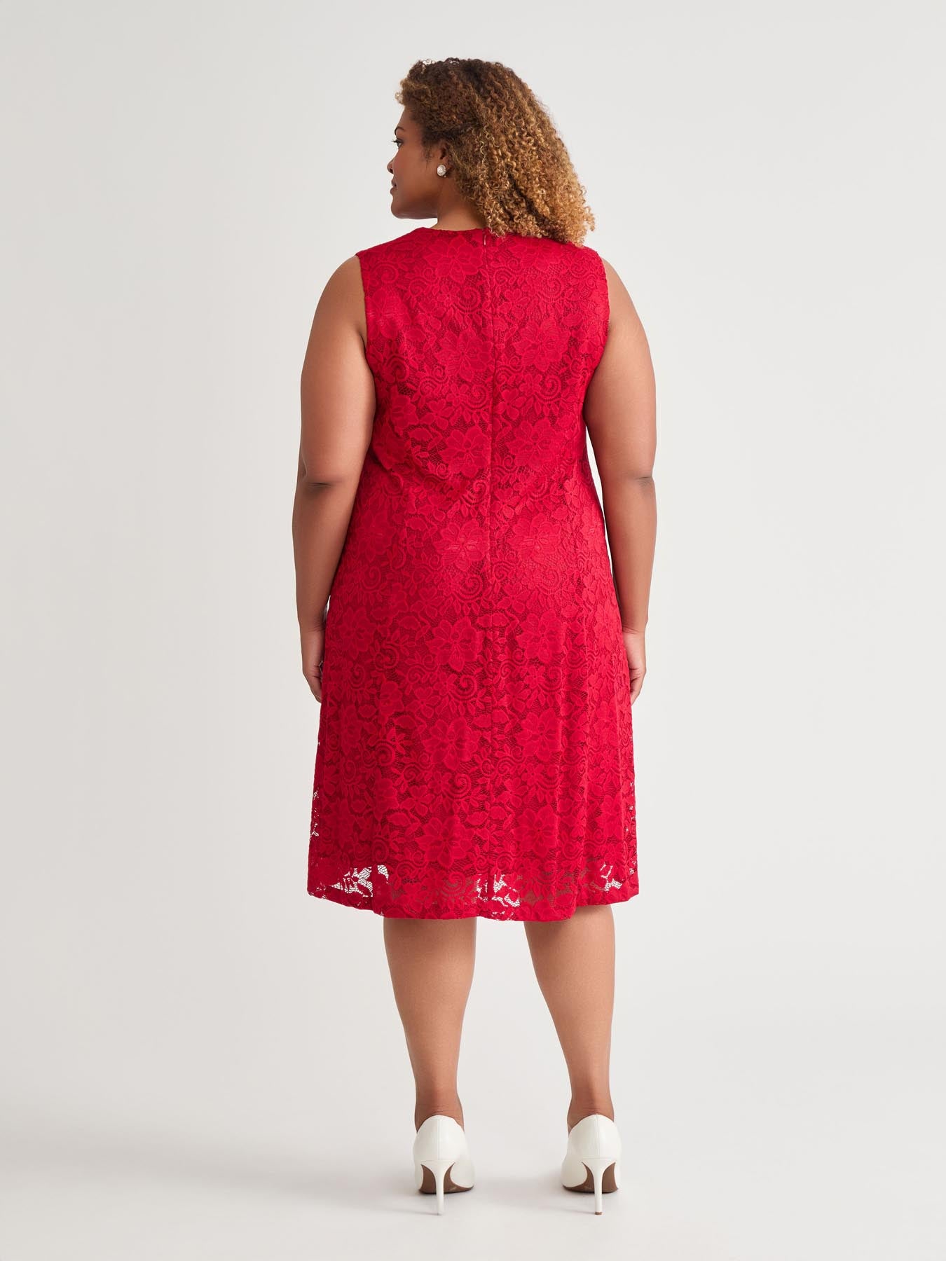 V-Neck Fit-and-Flare Dress, Crimson in Crimson | Kasper V-Neck Fit-and-Flare Dress, Crimson in Crimson | Kasper