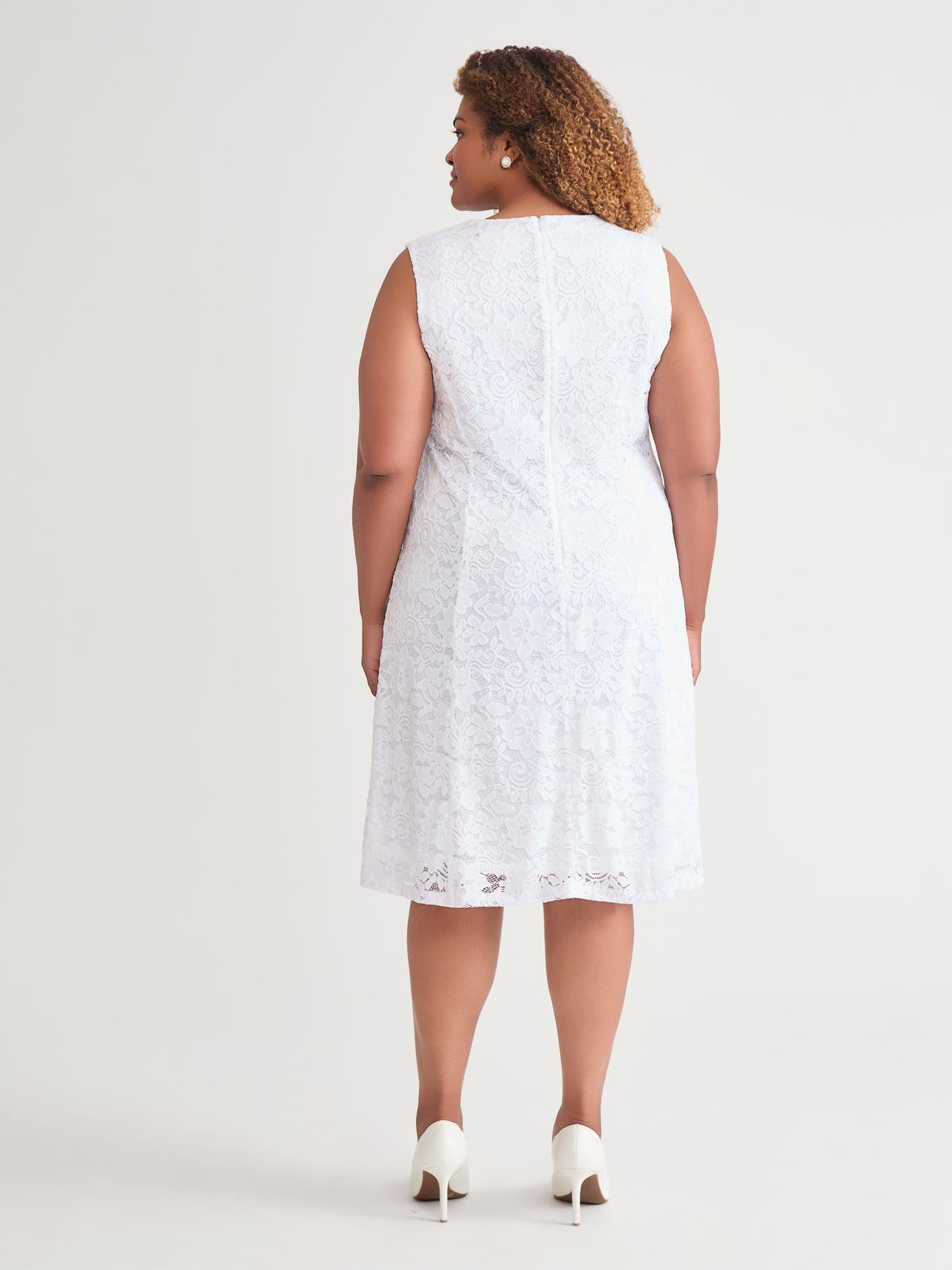 V-Neck Fit-And-Flare Dress, White V-Neck Fit-And-Flare Dress, White