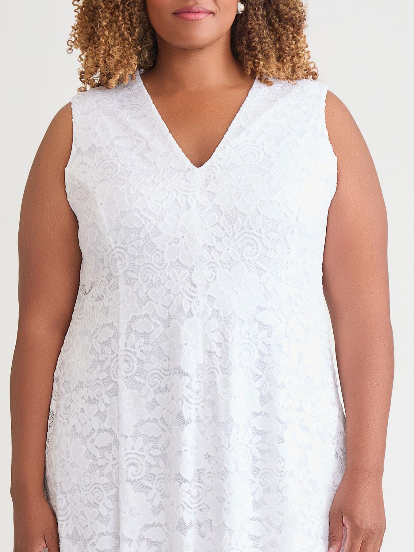 V-Neck Fit-And-Flare Dress, White