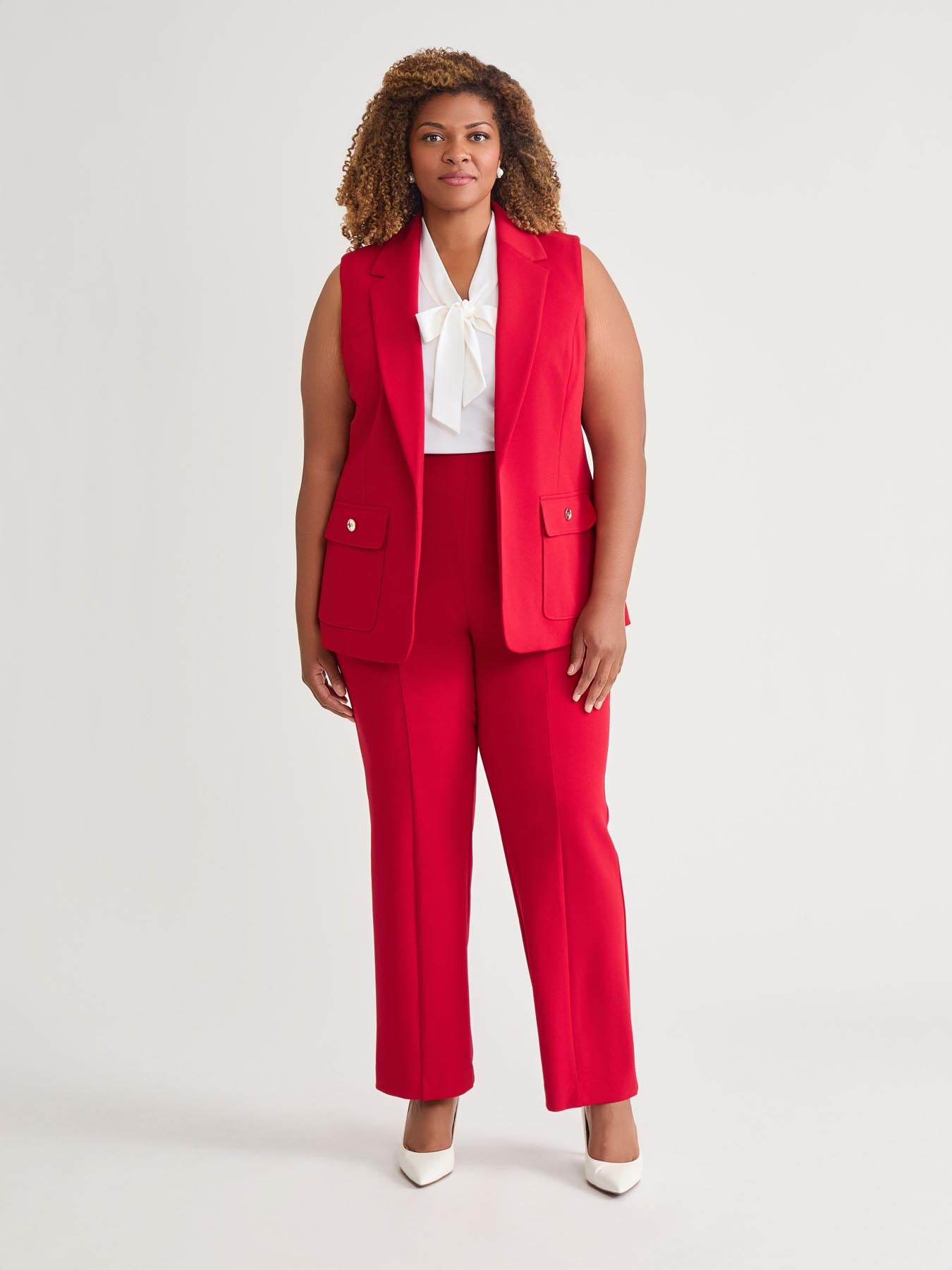 Notch Collar Vest With Patch Pockets, Crimson in Crimson | Kasper