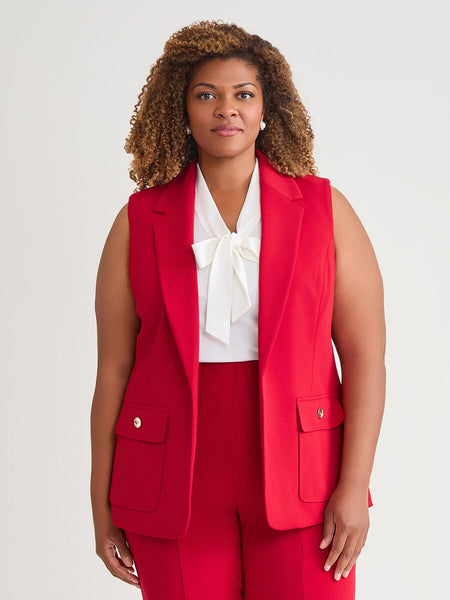 Notch Collar Vest With Patch Pockets, Crimson in Crimson | Kasper