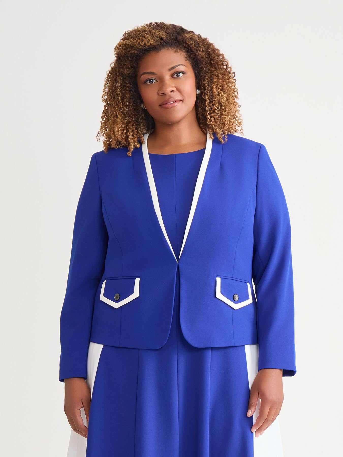 Framed Collarless Jacket, Royal Signature/White in Royal Signature/Whi