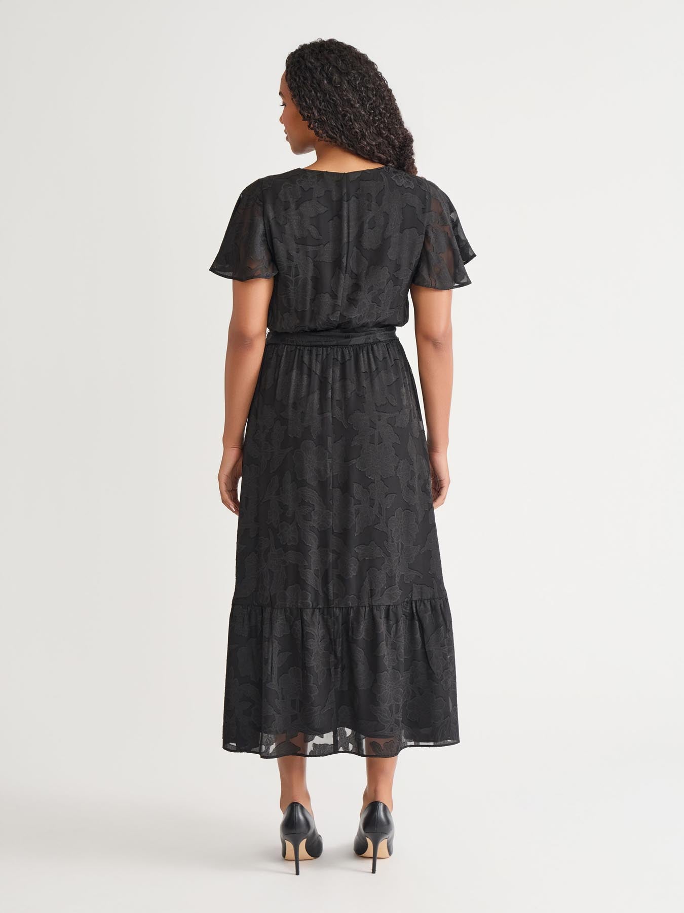 Kasper Flutter-Sleeve Smock-Waist Dress, Regular & Plus - Blk - Size M