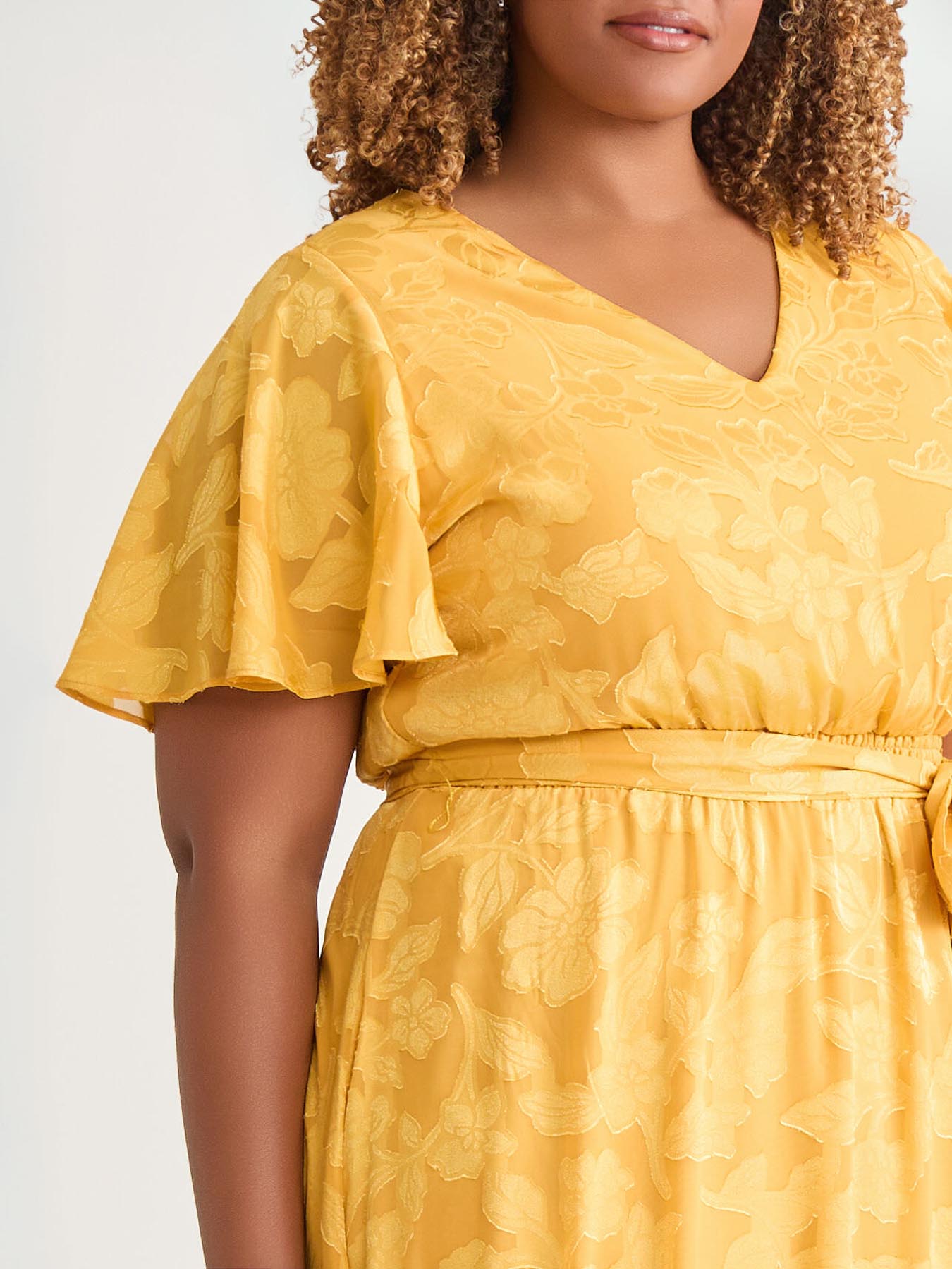 Flutter Sleeve Smocked Waist Dress, Gold Signature in Gold Signature |