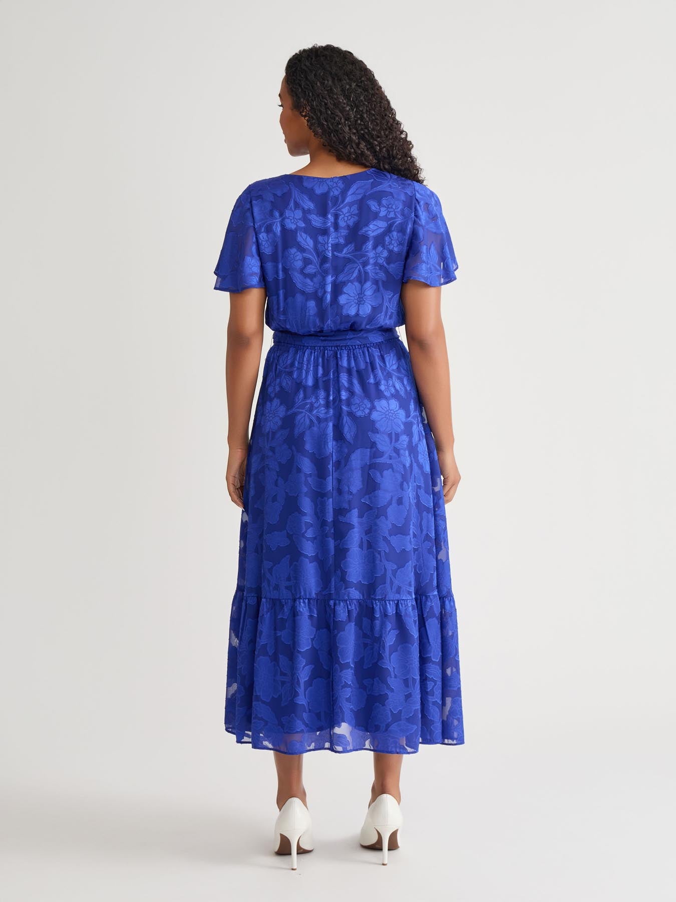 Flutter Sleeve Smocked Waist Dress, Royal Signature in Royal Signature