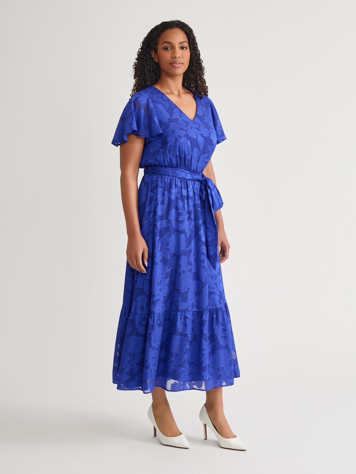 kasper royal blue dress Kasper Women's Soft V-Neck Tiered Midi Dress - Royal