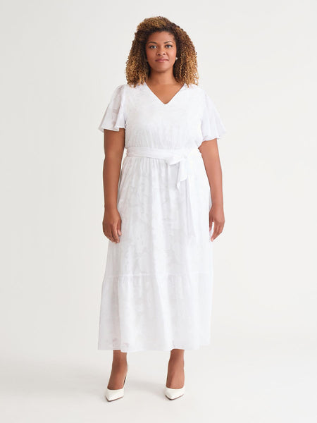 Kasper Flutter-Sleeve Smock-Waist Dress, Regular & Plus - White