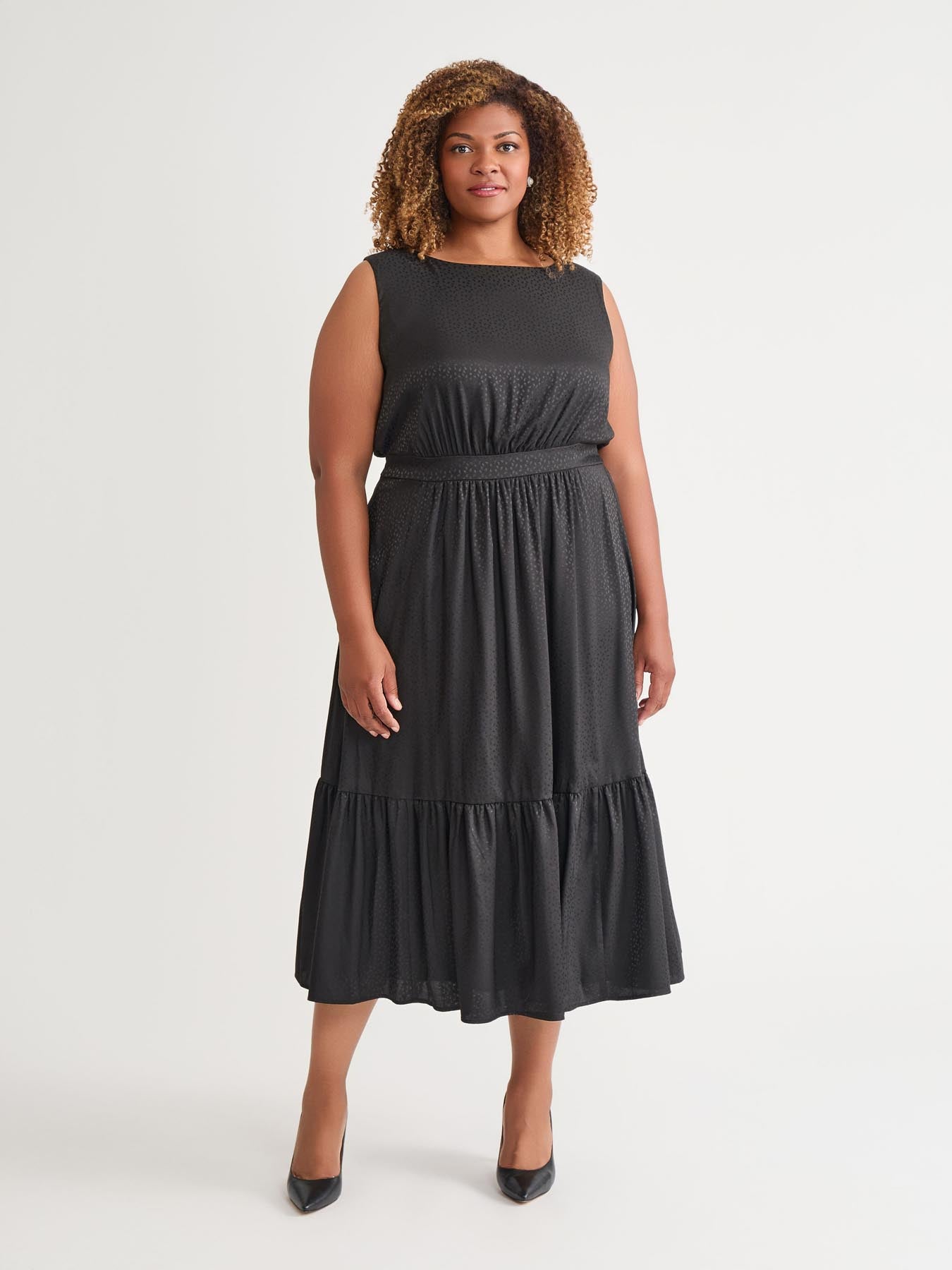 V-Neck Fit-and-Flare Dress, Black in Black | Kasper V-Neck Fit-and-Flare Dress, Black in Black | Kasper