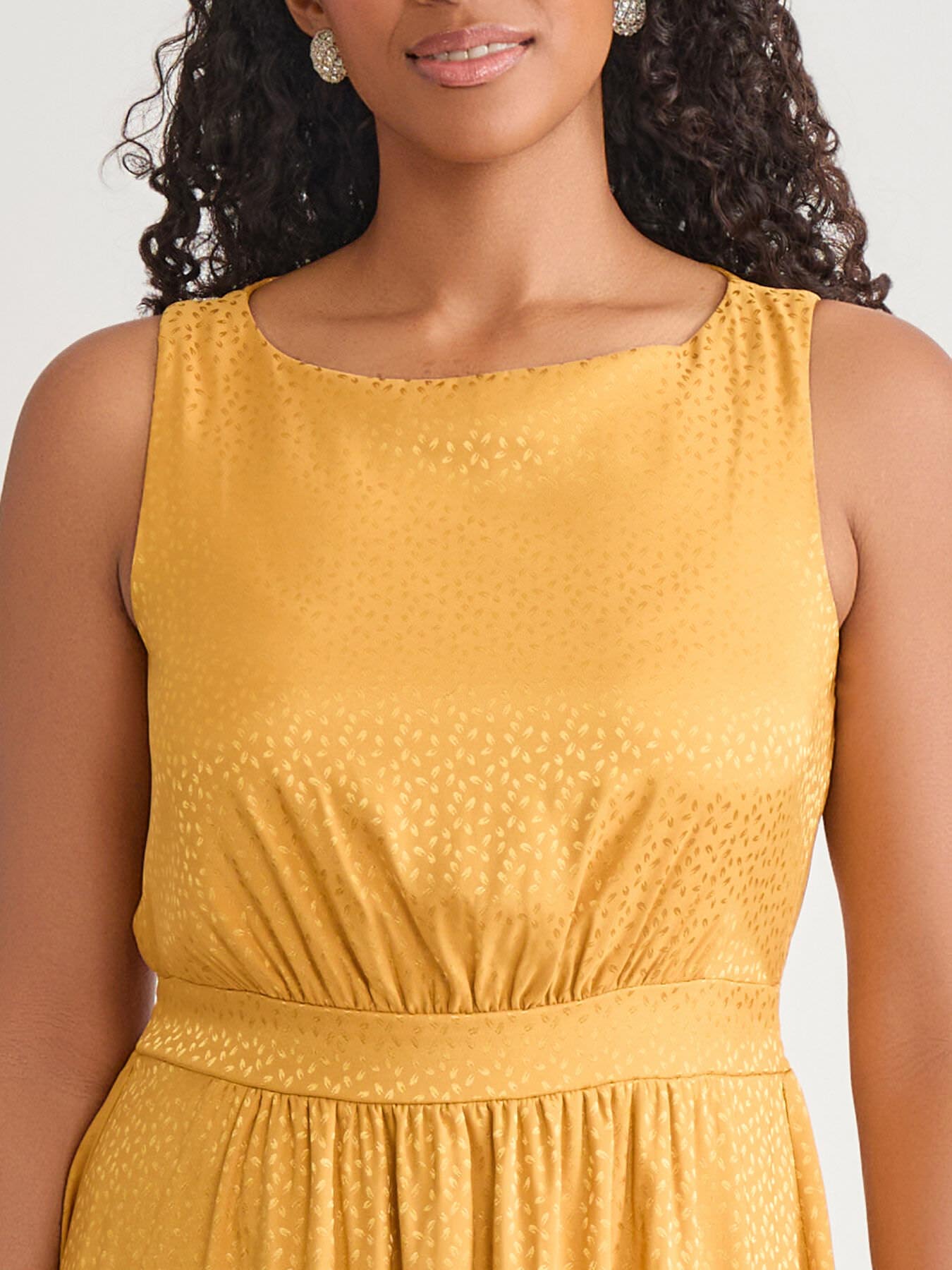 Sleeveless Boat Neck Tiered Dress, Gold Signature in Gold Signature |