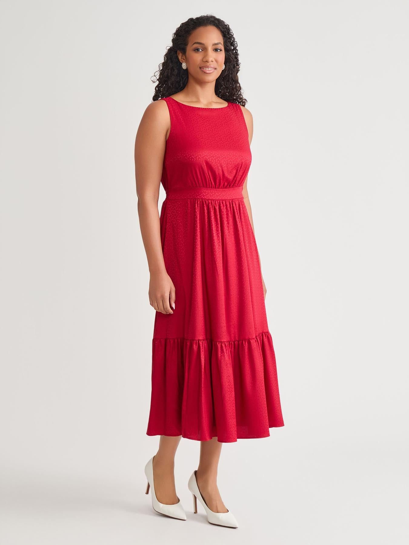 red boatneck dress Crepe Jersey Draped Boatneck Dress