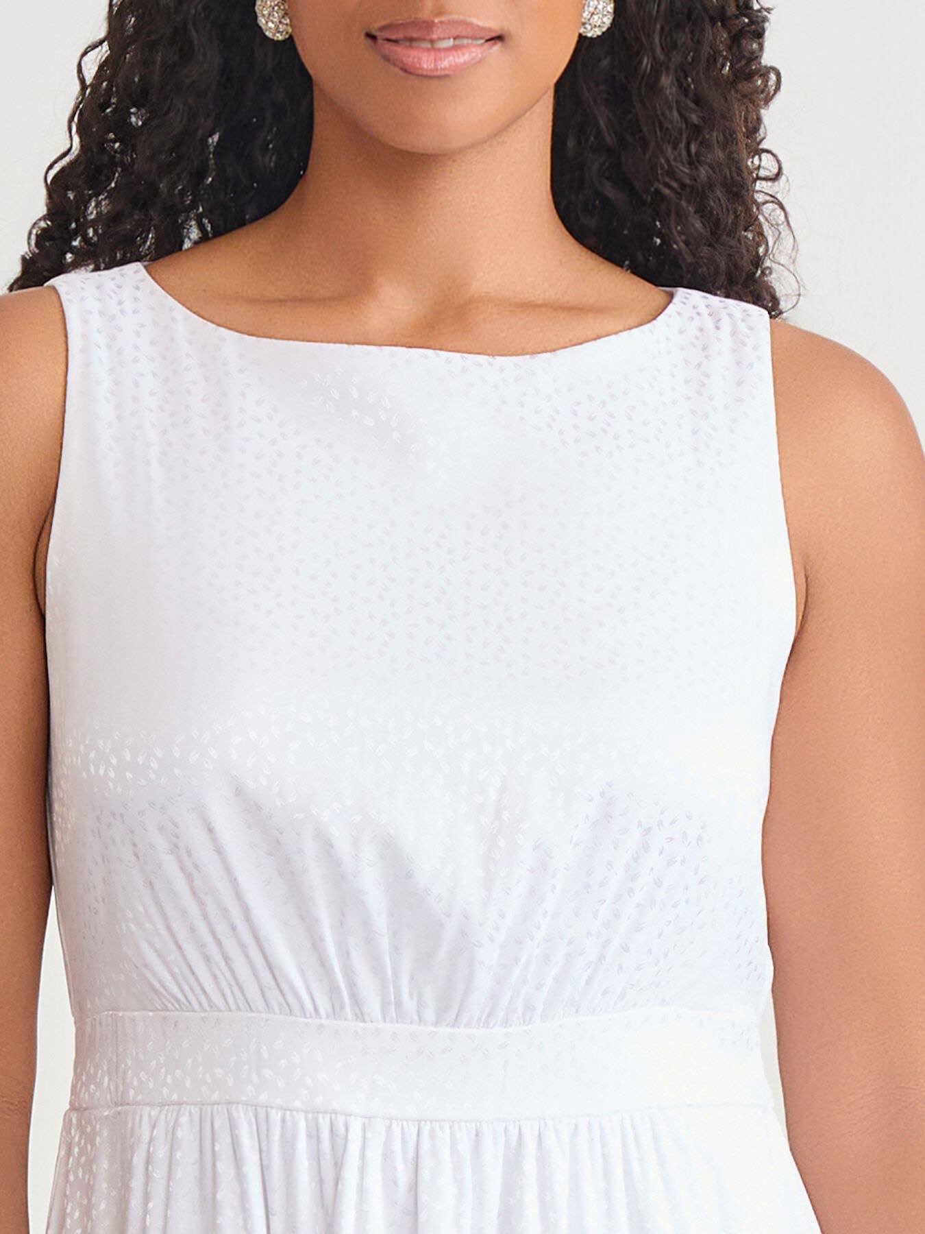 Sleeveless Boat Neck Tiered Dress, White in White | Kasper