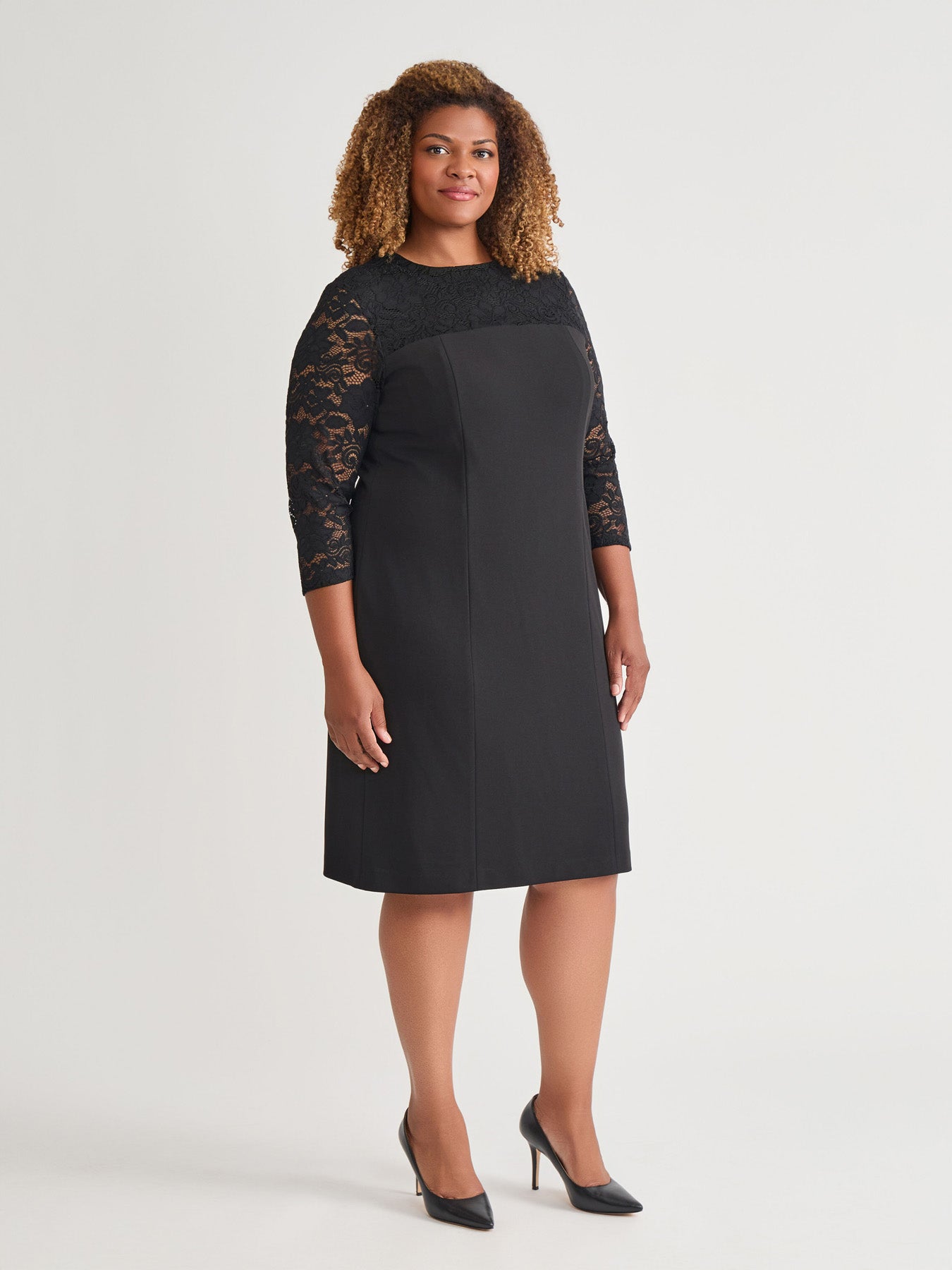 Yoke Sheath Dress, Black Yoke Sheath Dress, Black