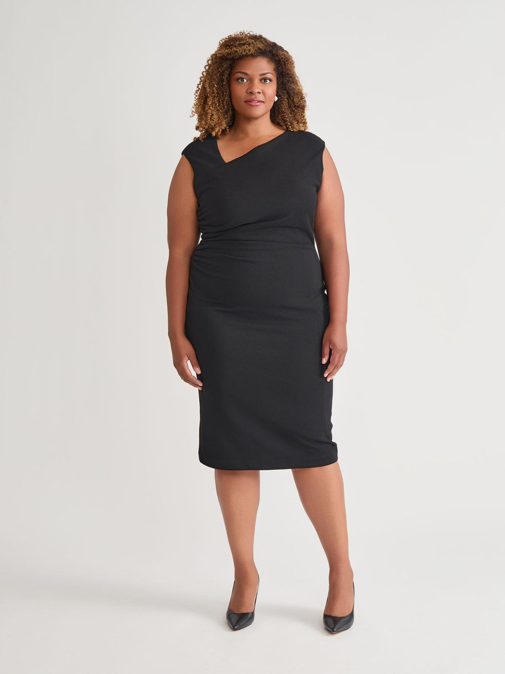 Asymmetrical Neck Ruched Midi Dress