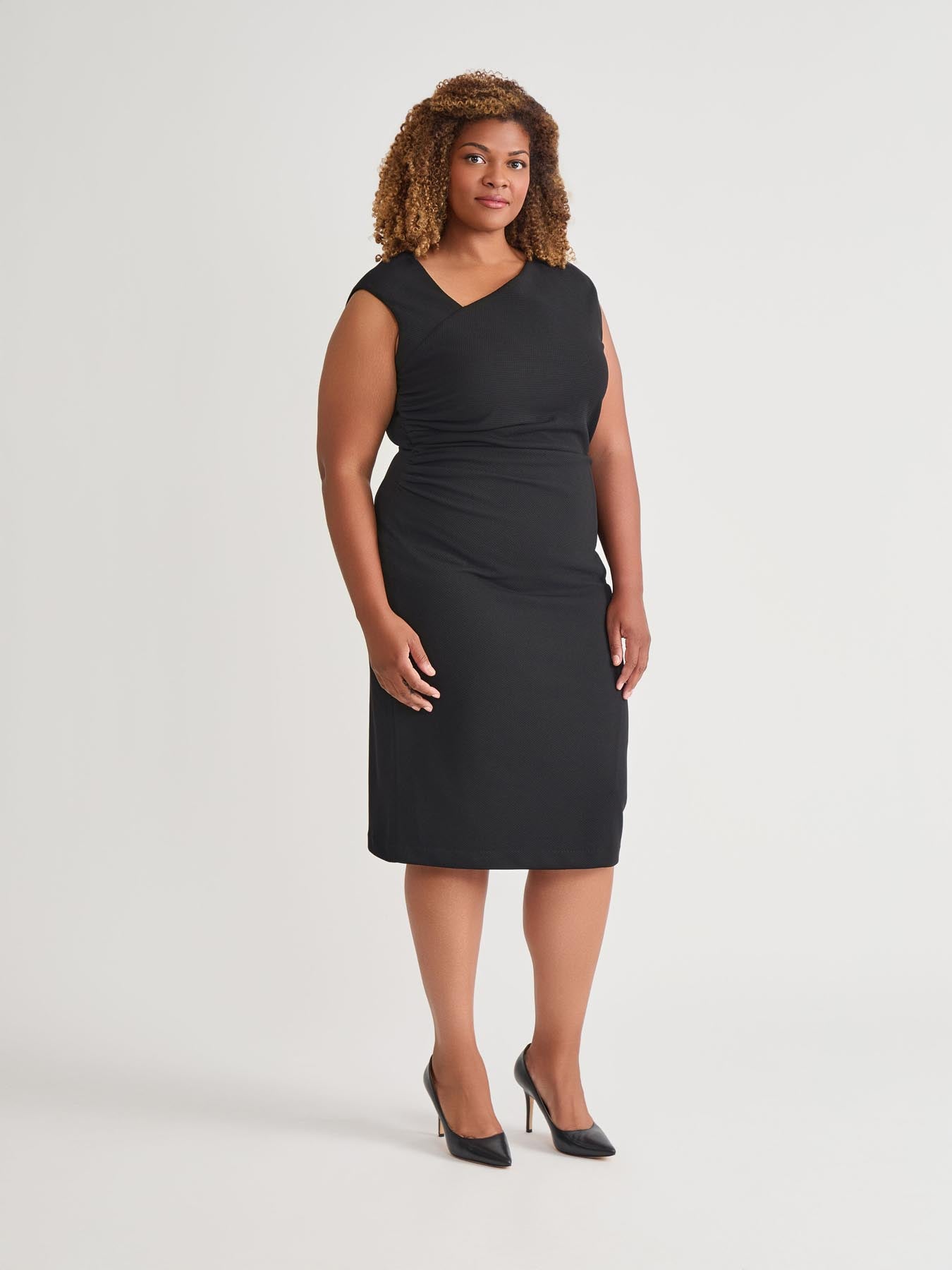 スーツ・フォーマル・ドレス ANDRESD drape dress BLACK Short Sleeve Wrap Skirt Dress