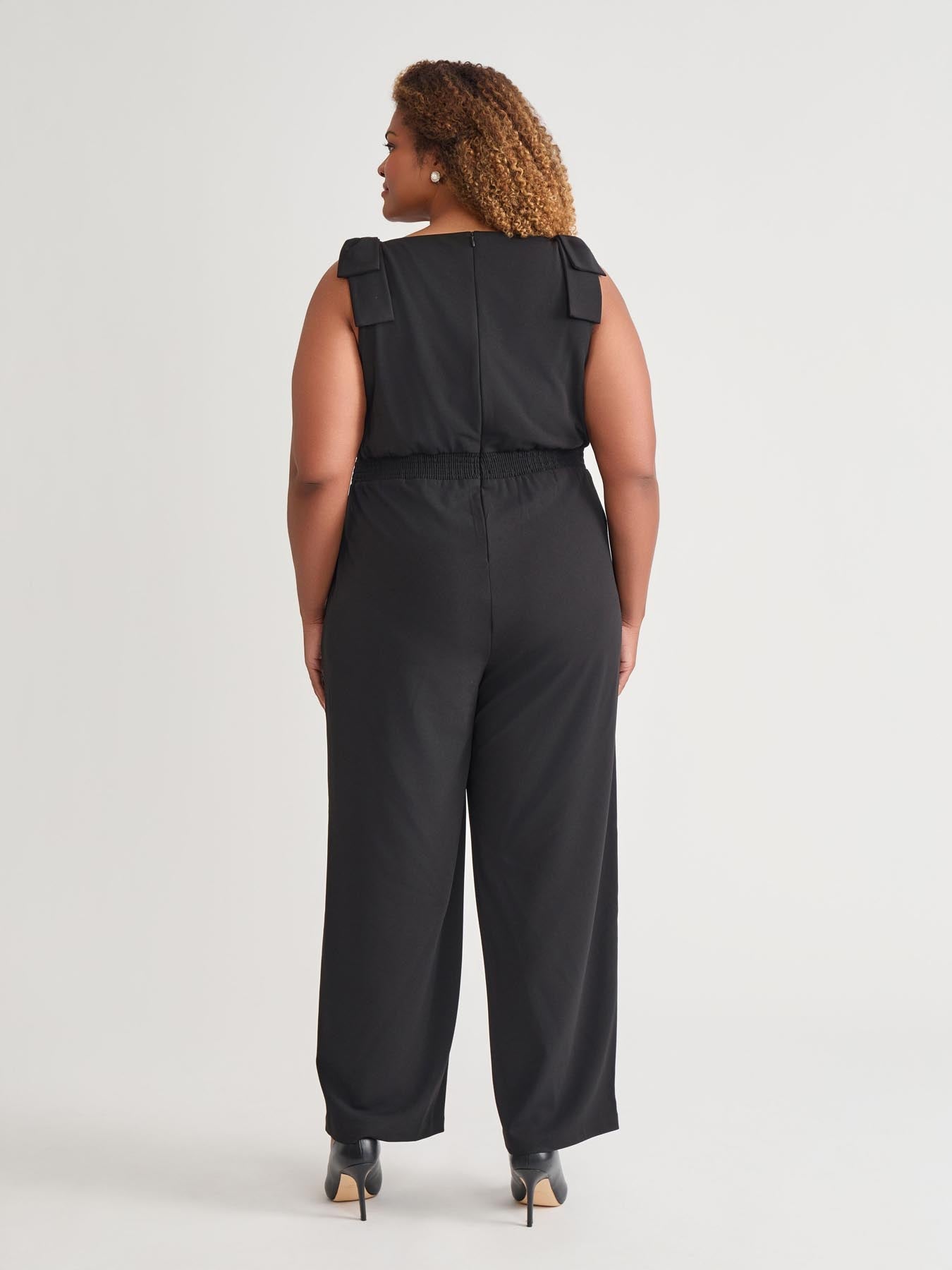 Plus Tie Strap Jumpsuit, Black in Black | Kasper