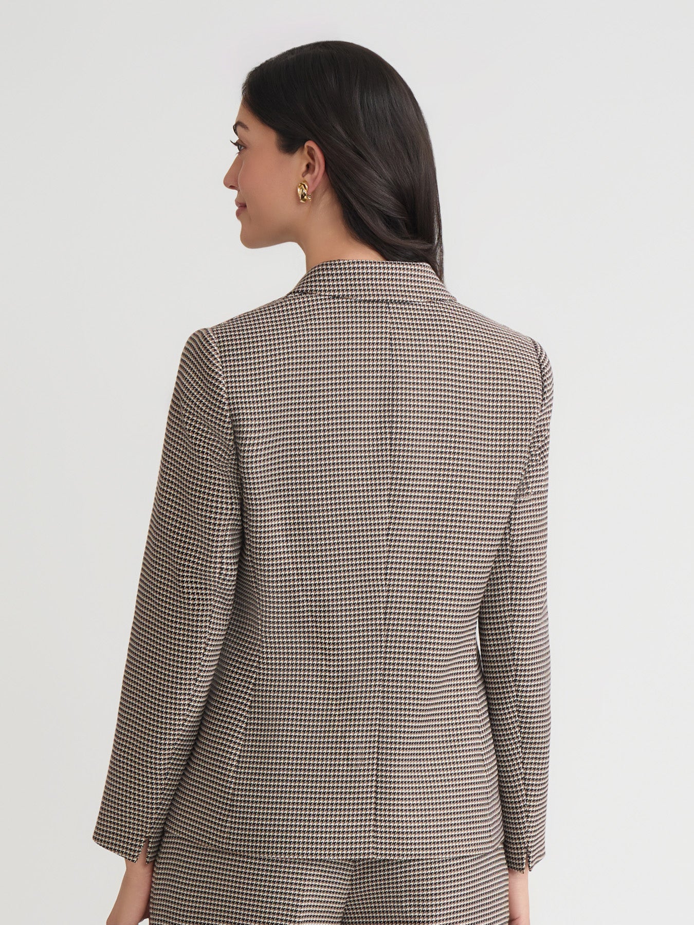 Petite One Button Jacket, Houndstooth in Black/Multi Plaid | Kasper