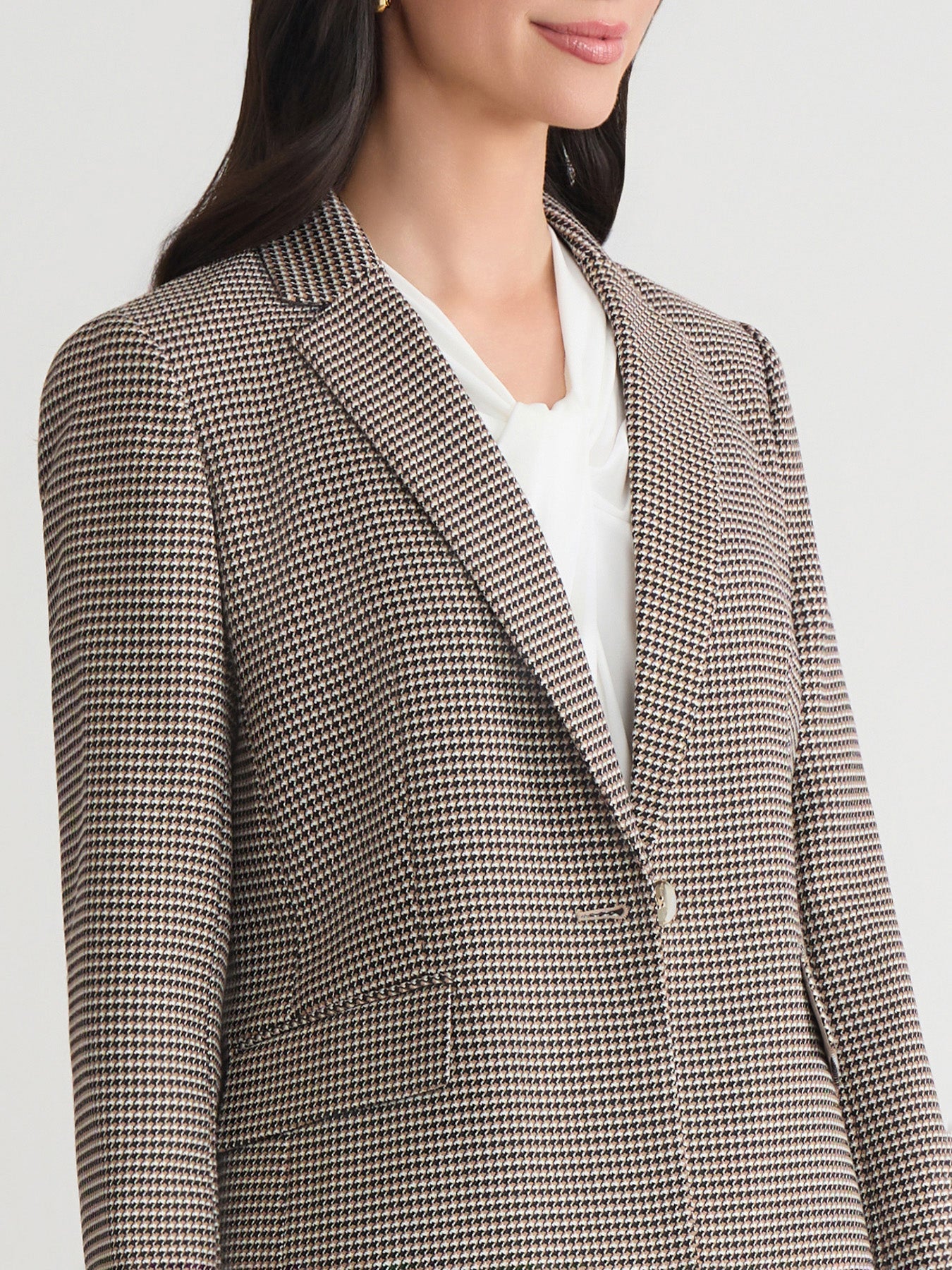 One Button Jacket, Houndstooth in Black/Multi Plaid | Kasper