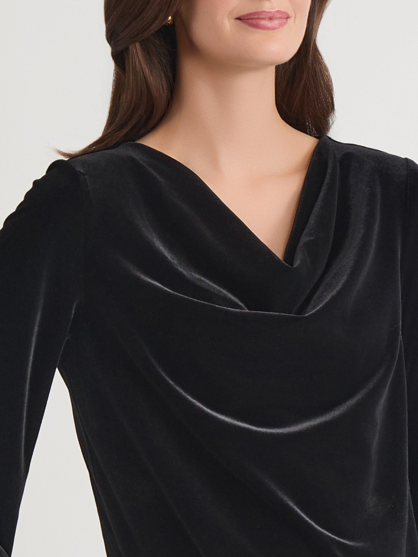 Cowl Neck Bell Sleeve Top, Velvet in Black | Kasper