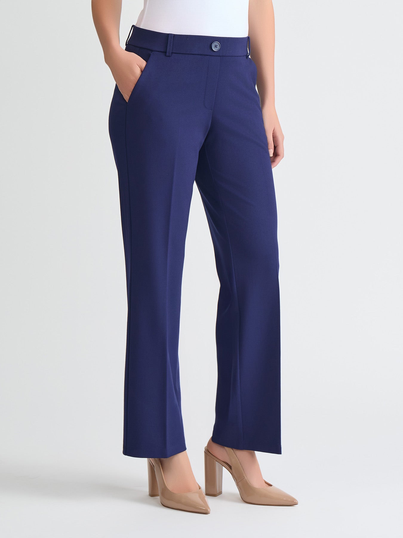 Kasper Women's Pull-On Flare Pants - Blue - Wide-leg Pants Kasper Women's Pull-On Flare Pants - Blue - Wide-leg Pants