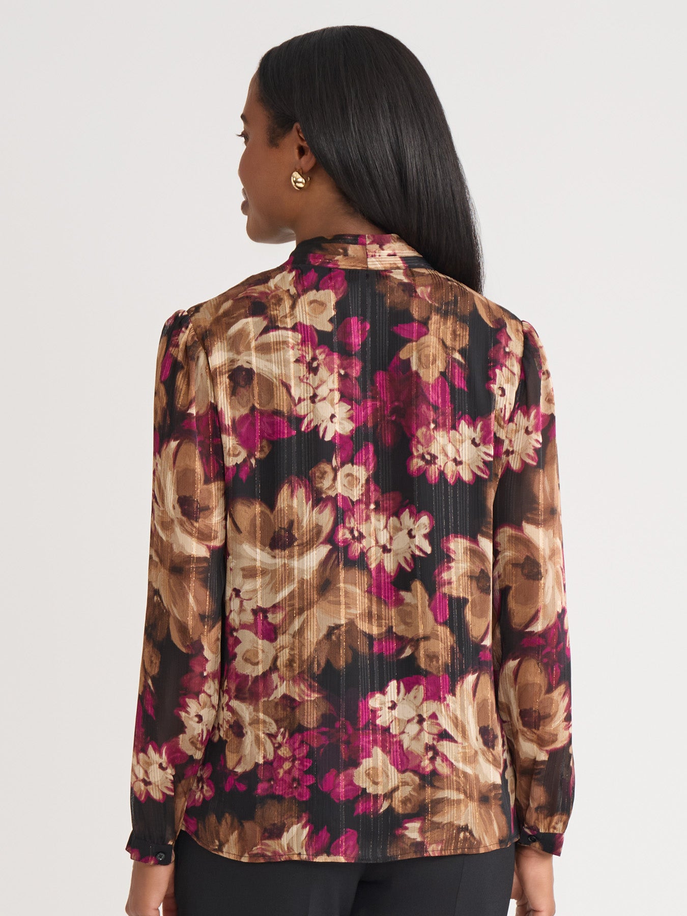 V-Neck Pleated Shoulder Blouse, Classic Drape in Shiraz Multi | Kasper