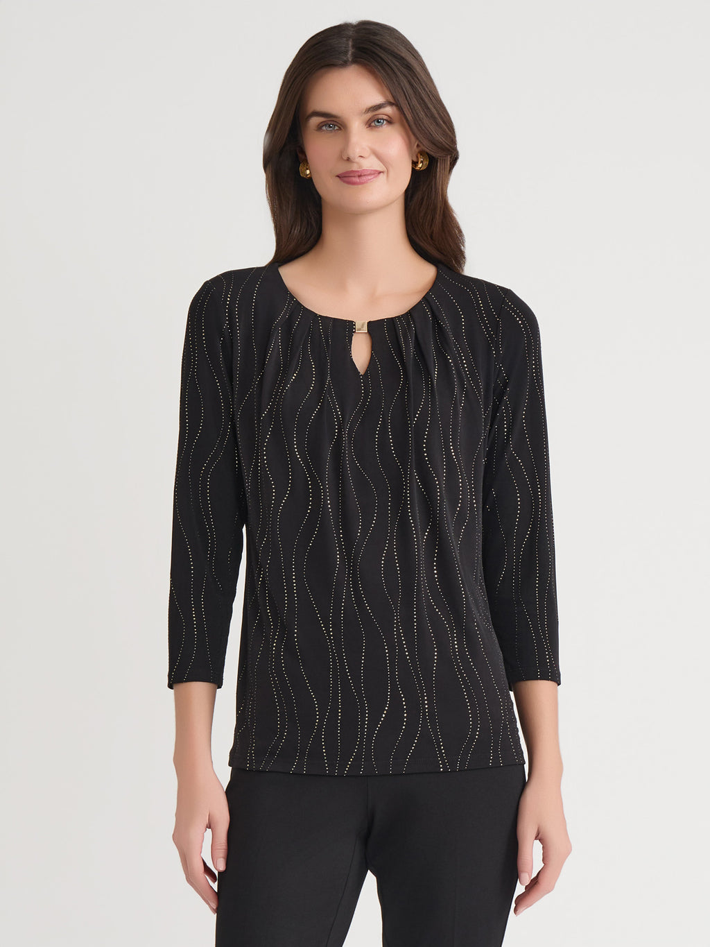 Pleated Top, Everyday Knit in Black/Gold | Kasper
