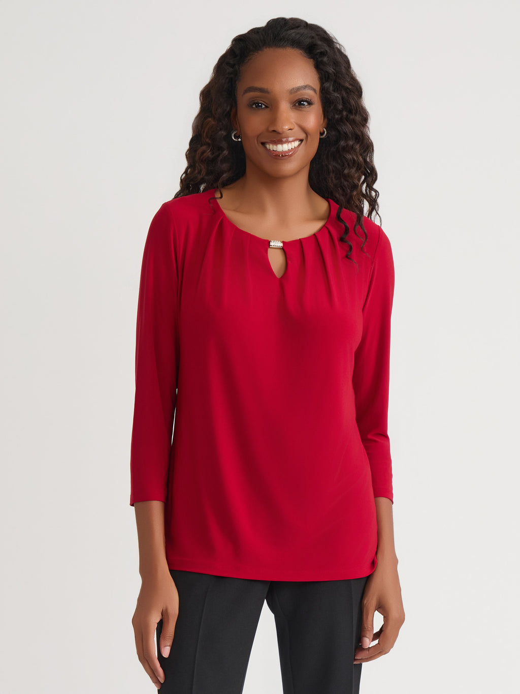 Pleated Top, Everyday Knit in Fire Red | Kasper Pleated Top, Everyday Knit in Fire Red | Kasper