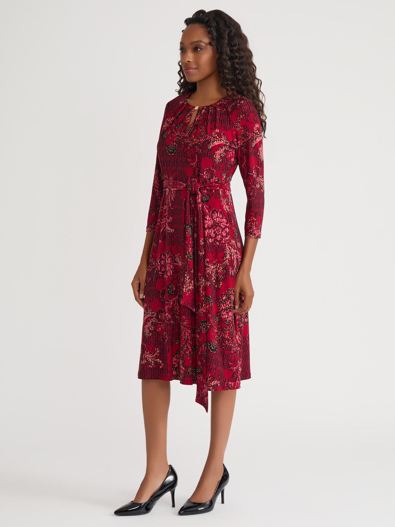 Keyhole Tie Waist Flare Dress, Everyday Knit in Black/Multi
