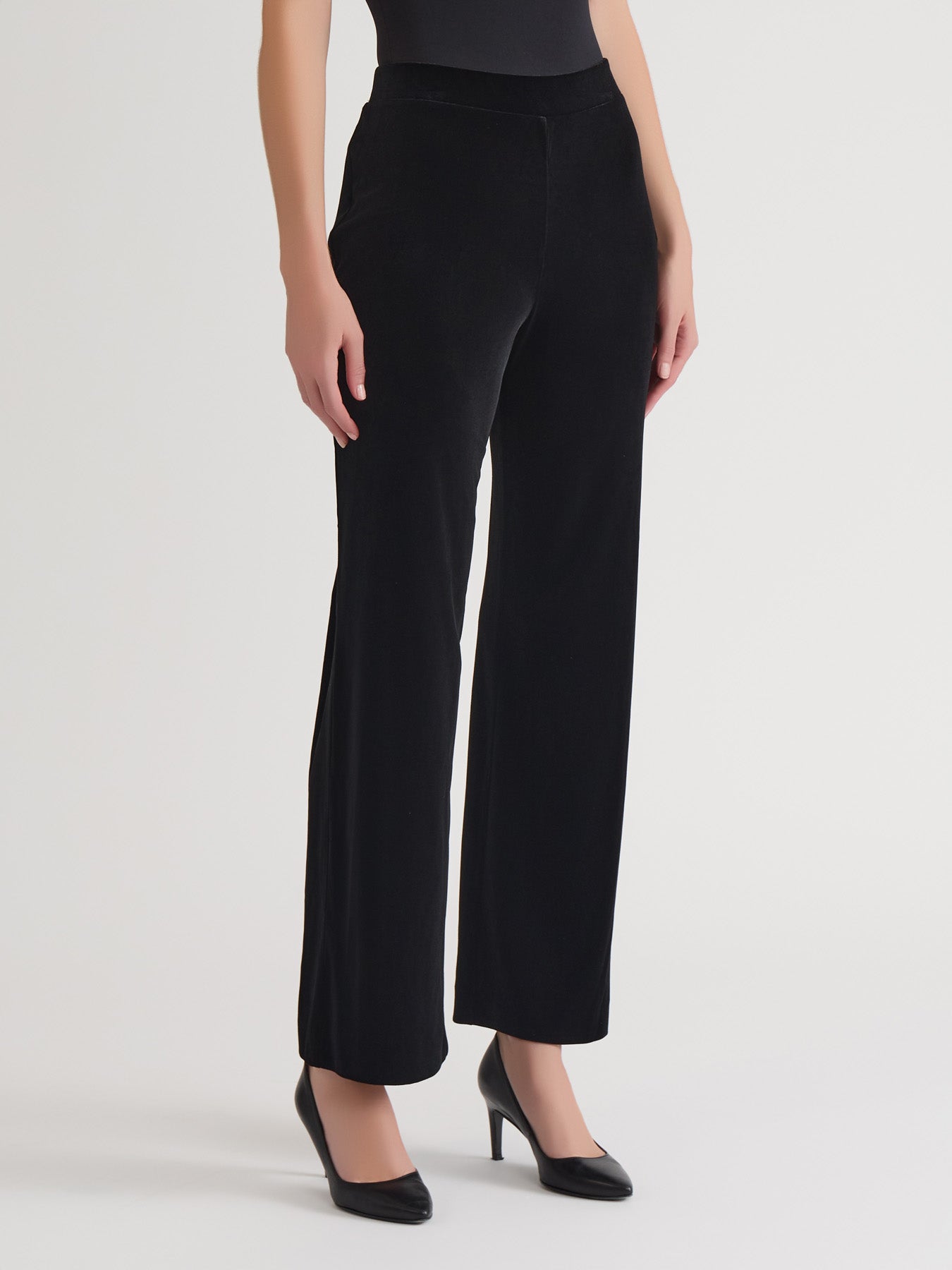 Kasper Plus Size Velvet Pull-On Wide-Leg Pants - Black