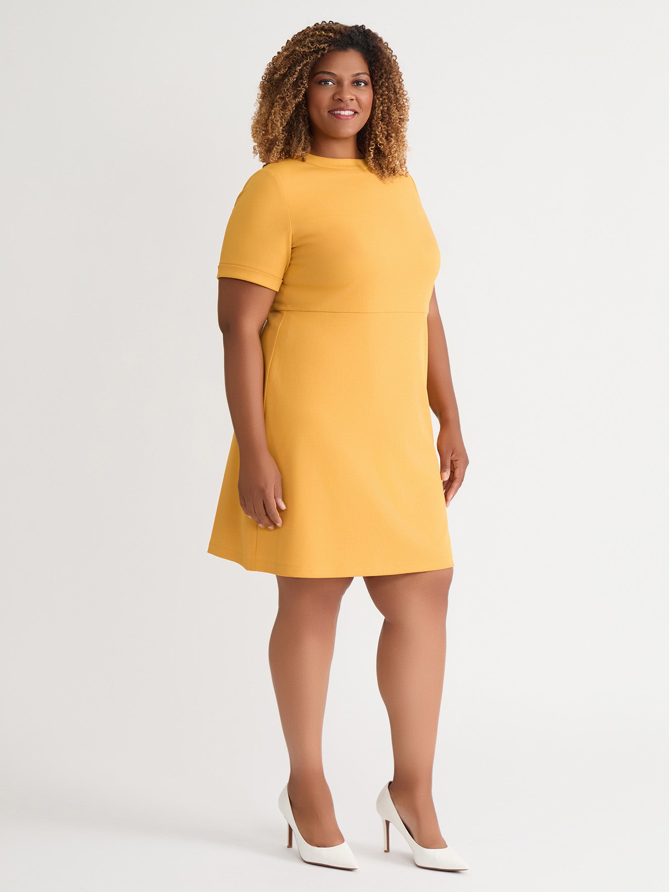 A-Line Short Sleeve Dress, Gold Signature in Gold Signature | Kasper