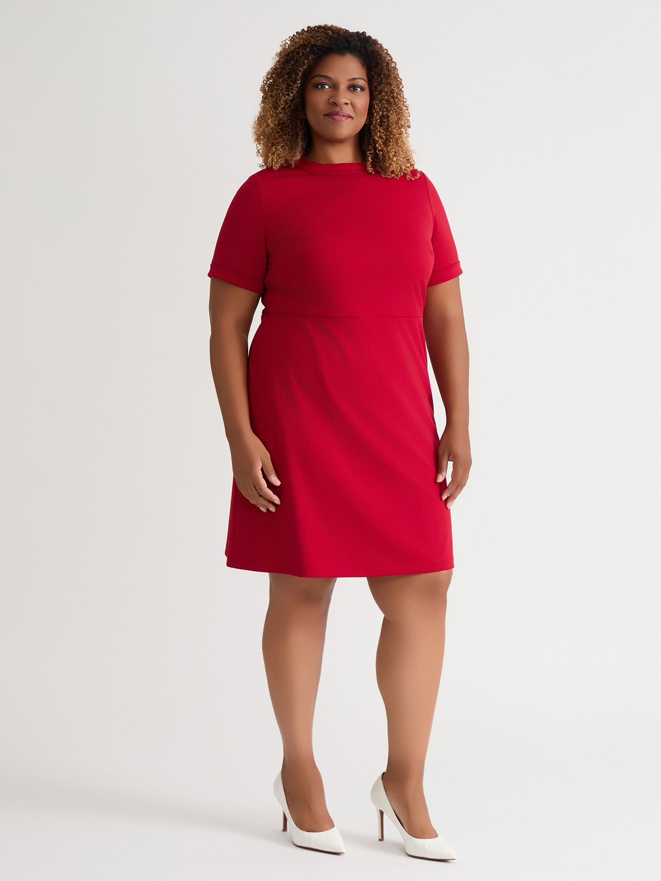 A-Line Short Sleeve Dress, Crimson in Crimson