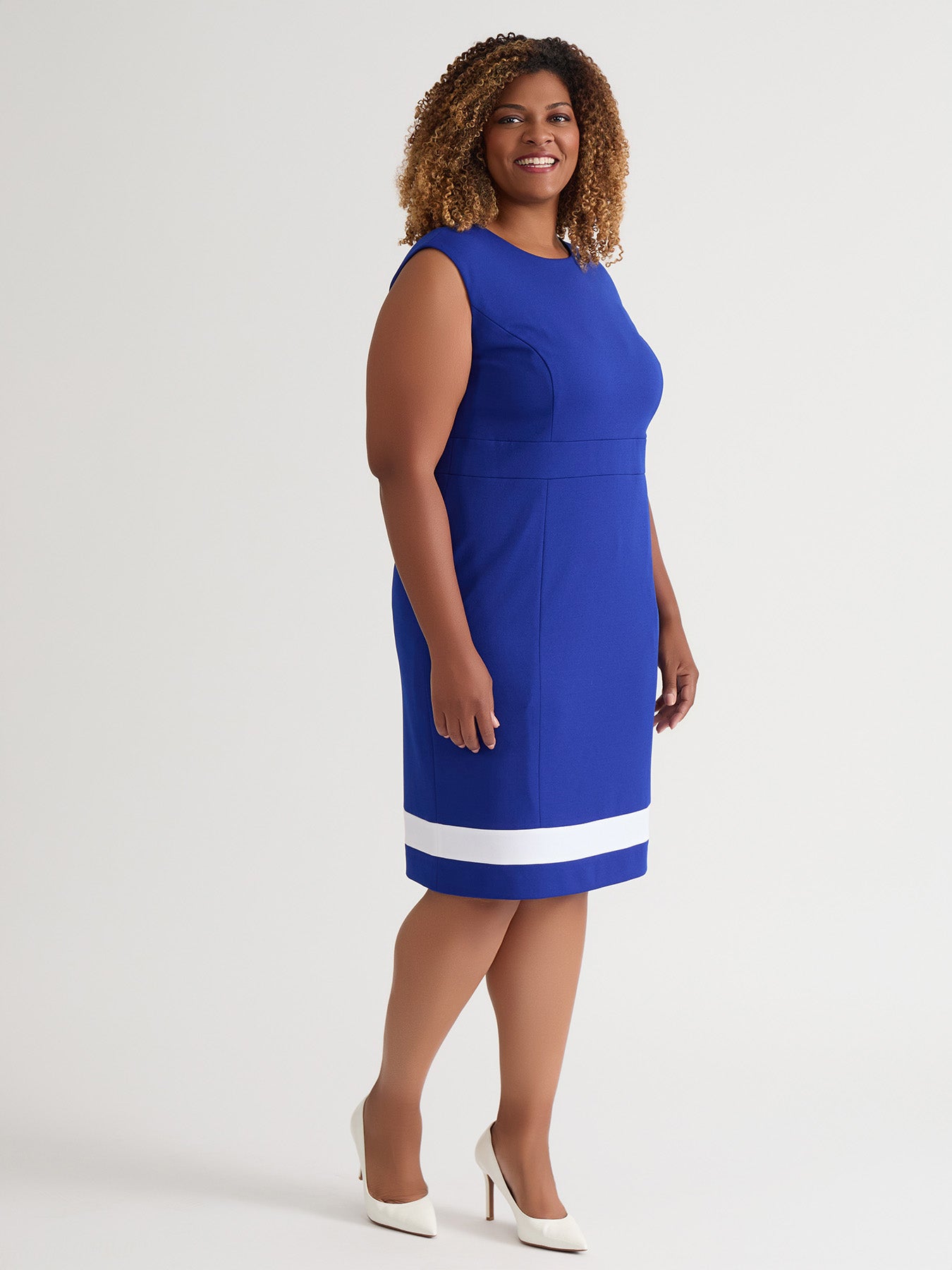 Extended Cap Sleeve Dress, Royal Signature/White Extended Cap Sleeve Dress, Royal Signature/White