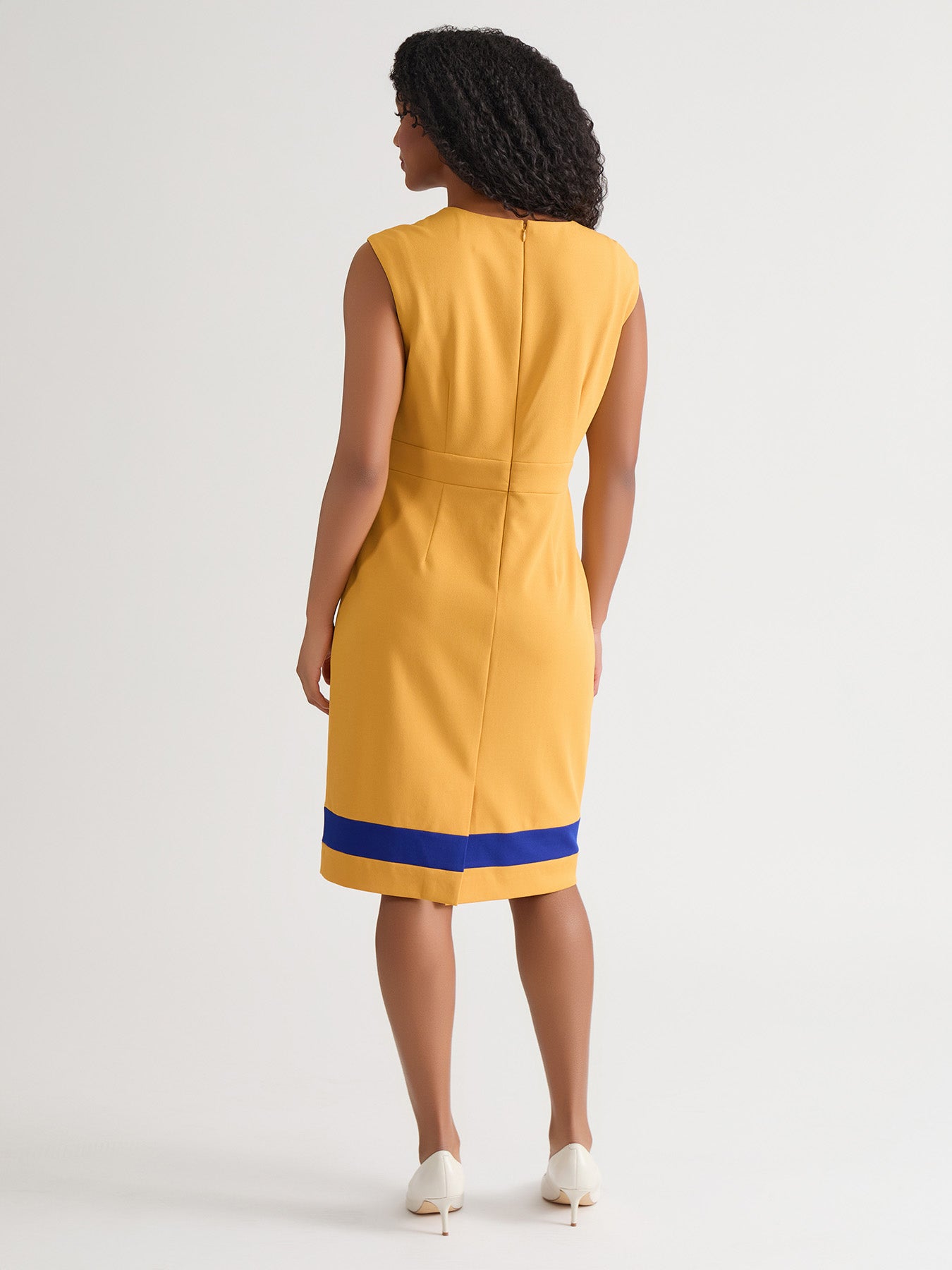 Kasper Seam Women's Crewneck Stripe Detail Sheath Dress - Gold - Size 1x