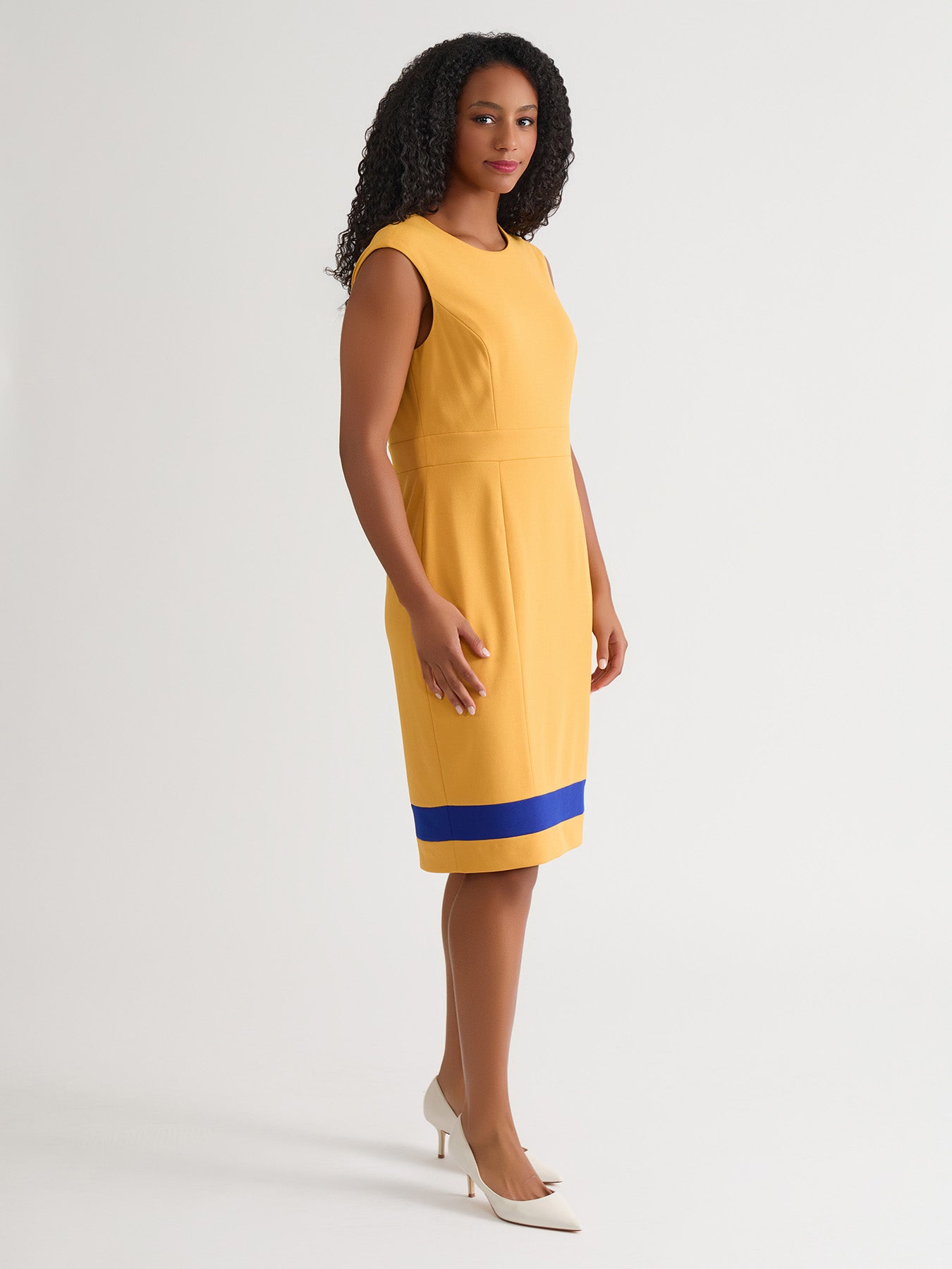 Plus Extended Cap Sleeve Dress, Gold Signature/Royal Signature