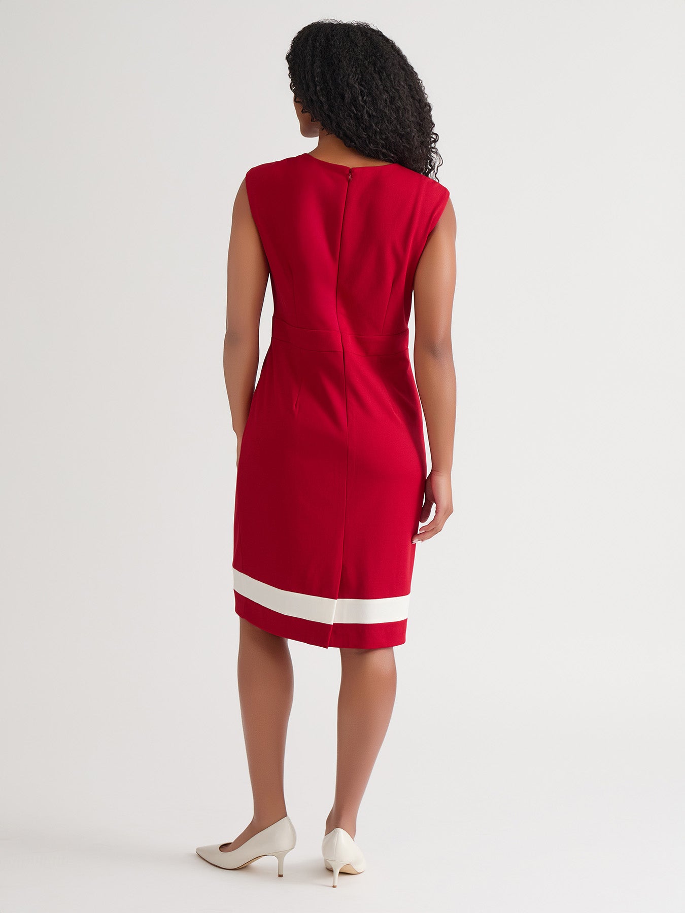 Extended Cap Sleeve Dress, Crimson/Cream