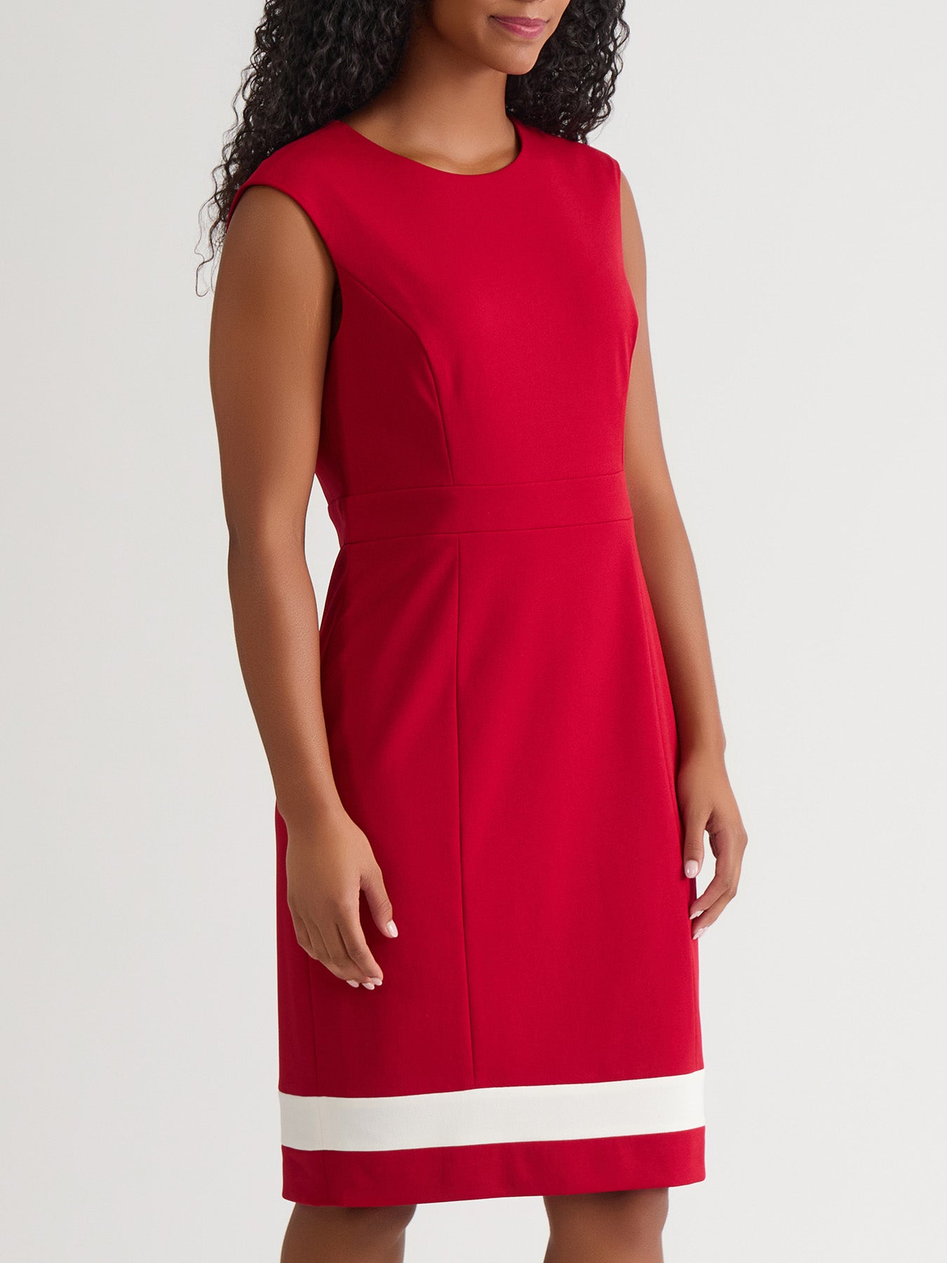 Kasper Seam Women's Crewneck Stripe Detail Sheath Dress - Crimson/Cream
