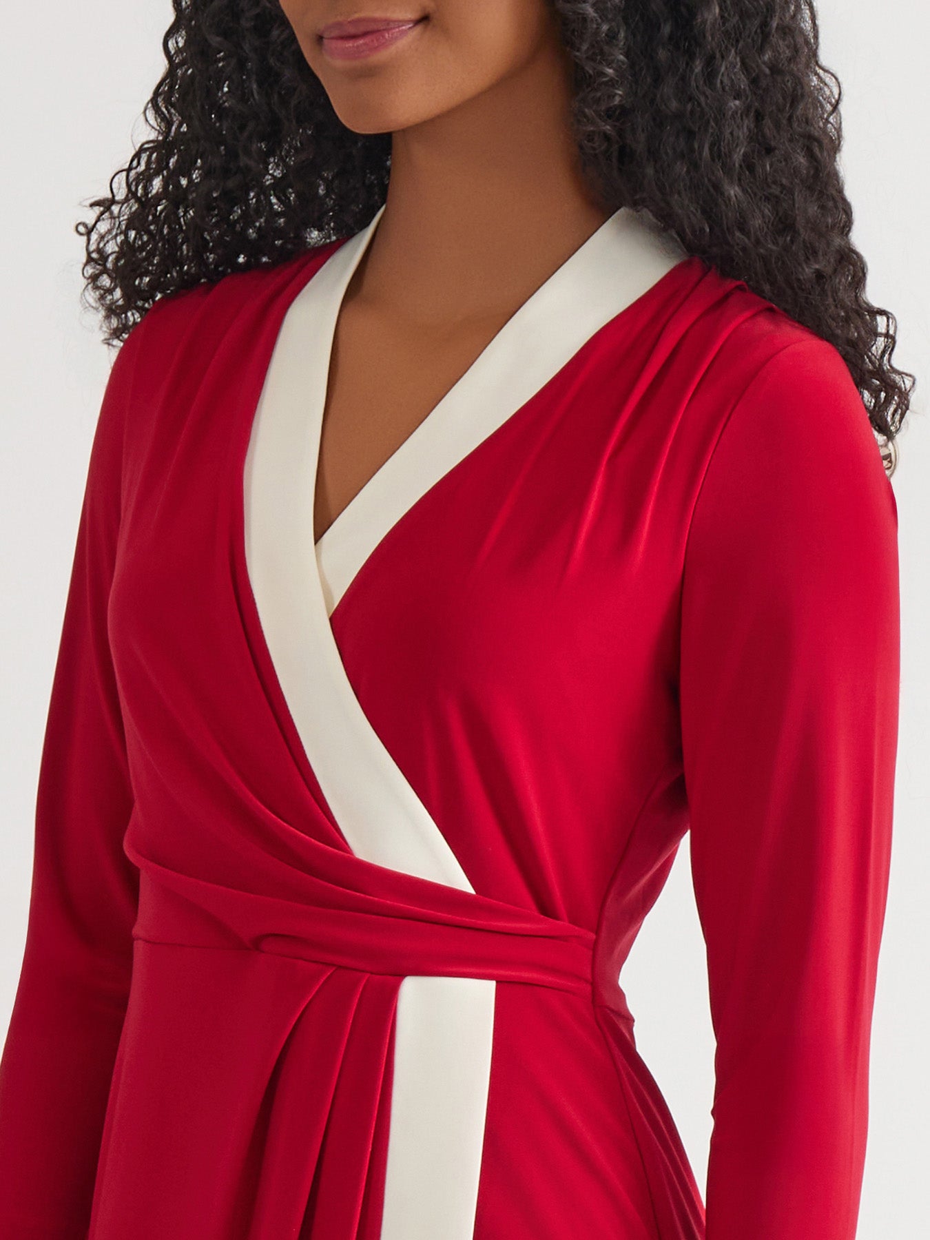 Contrast Wrap Dress, Crimson/Cream in Crimson/Cream