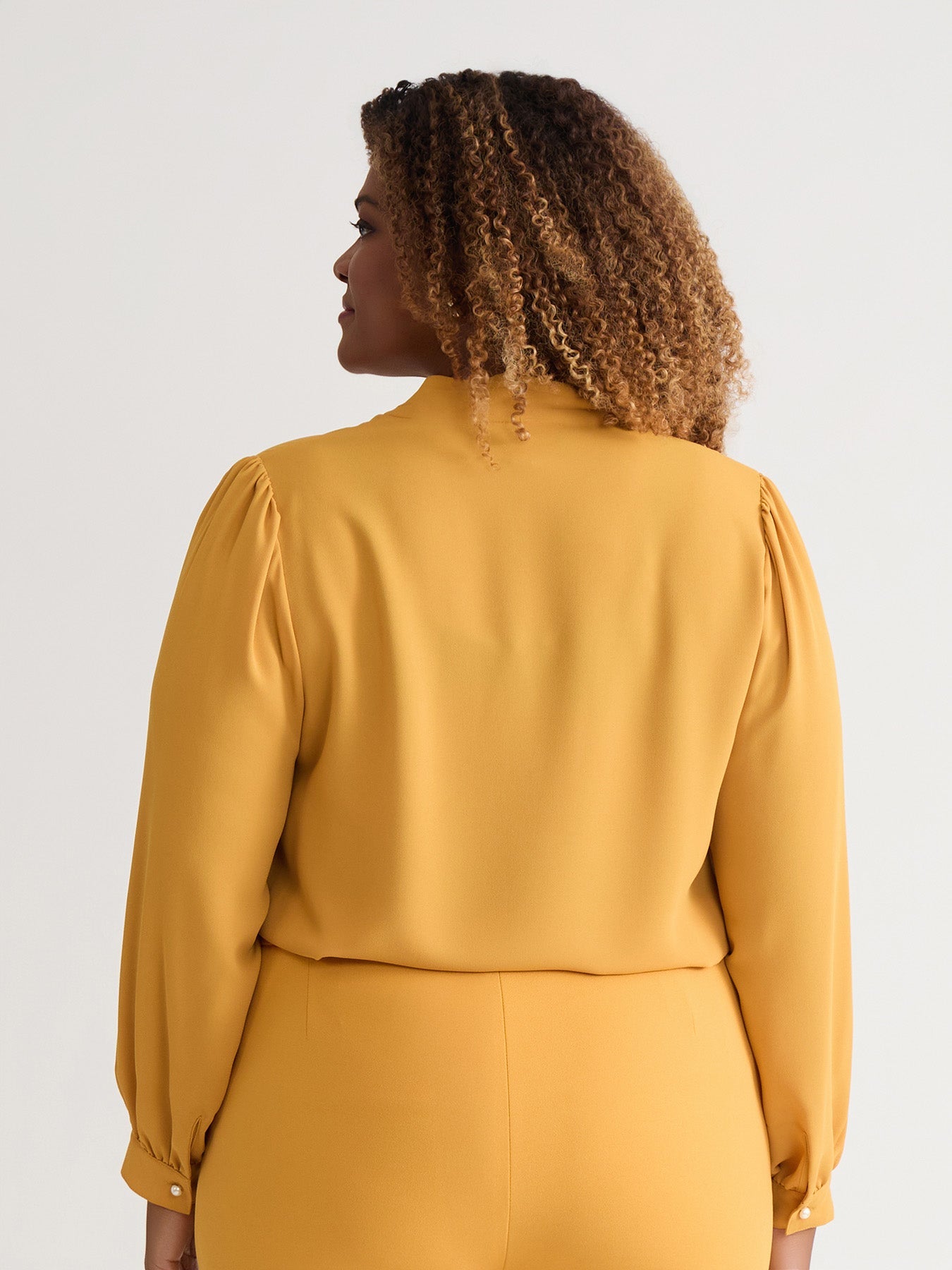 Plus Ruffle Sleeve V-Neck Blouse, Gold Signature in Gold Signature | K