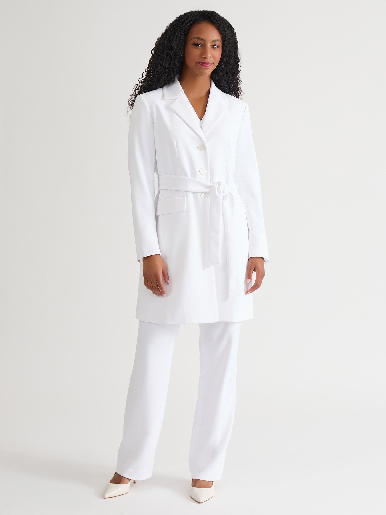 Plus Belted Trench Coat, White in White | Kasper
