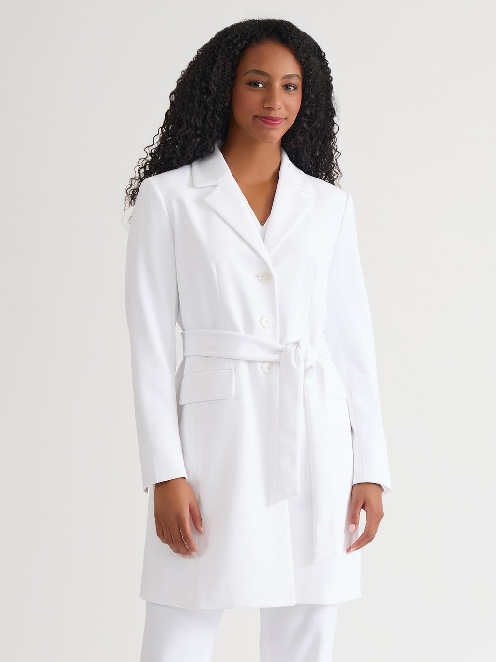 Plus Belted Trench Coat, White in White | Kasper