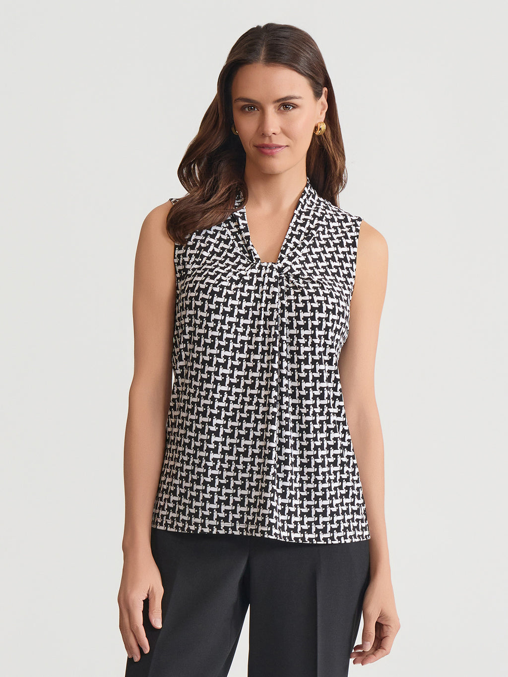 Knot Front Sleeveless Top, Everyday Knit in Black/Vanilla Ice | Kasper