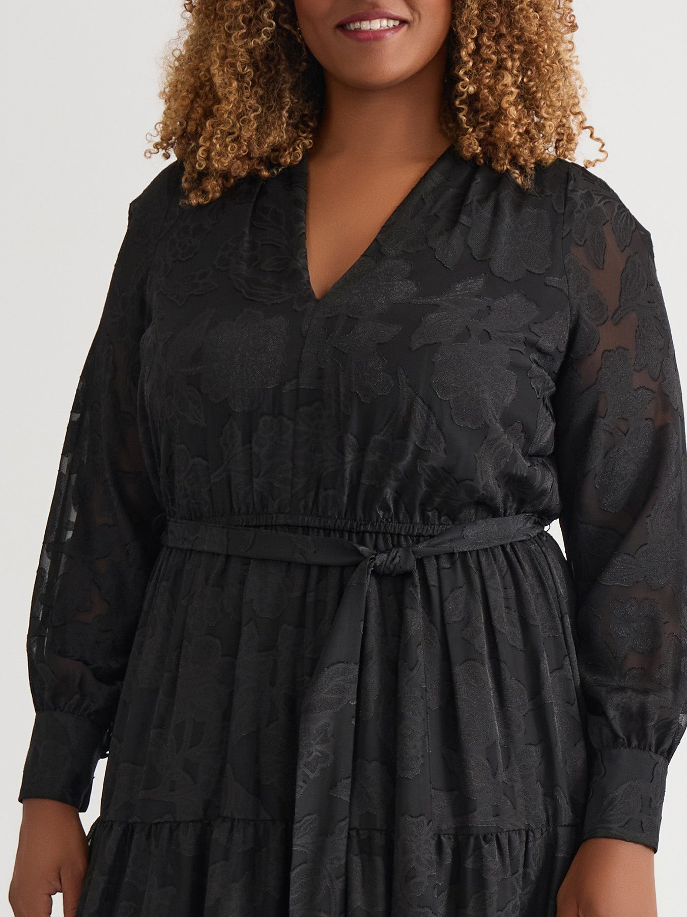 Tiered Burnout Maxi Dress, Black in Black